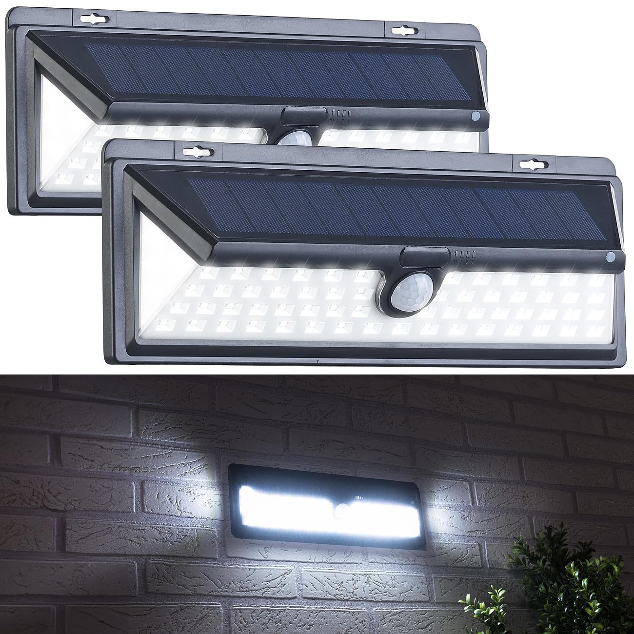 Luminea Solar Außenleuchten: 2er-Set Solar-LED-Wandleuchten, Bewegungs-Sensor, Akku, 800 lm, 13,2 W (LED-Nachtlicht, Licht-Sensor-Lampen, Akkus)
