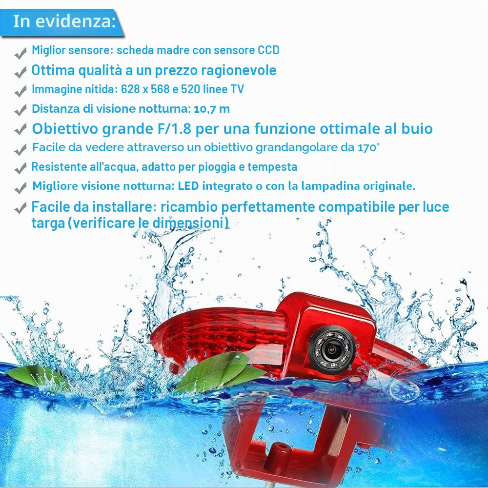HD Auto Alta Lampada Freno luce Vista posteriore Telecamera posteriore Cámaras de marcha atrás LED Compatibile con Opel Vivaro/Combo/Renault Master/Traffico/Fiat Scudo/Talento/Movano/Nissan/Primastar