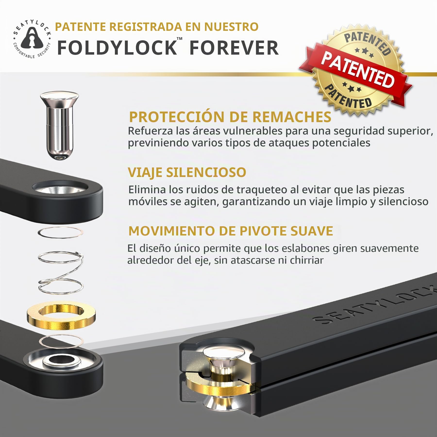 FoldyLock Forever - Candado plegable para bicicleta, patentado, elegante, de alta seguridad, con clasificación dorada, resistente, antirrobo, con llaves y soporte para funda para bicicletas eléctricas