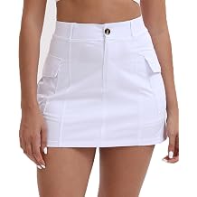 Oalka Womens Hiking Cargo Skorts Golf Pockets Athletic Skirt | Lightweight Tennis Skirt For Women, Built-in Shorts Liner, Button Zipper, Dressy Casual, Mini