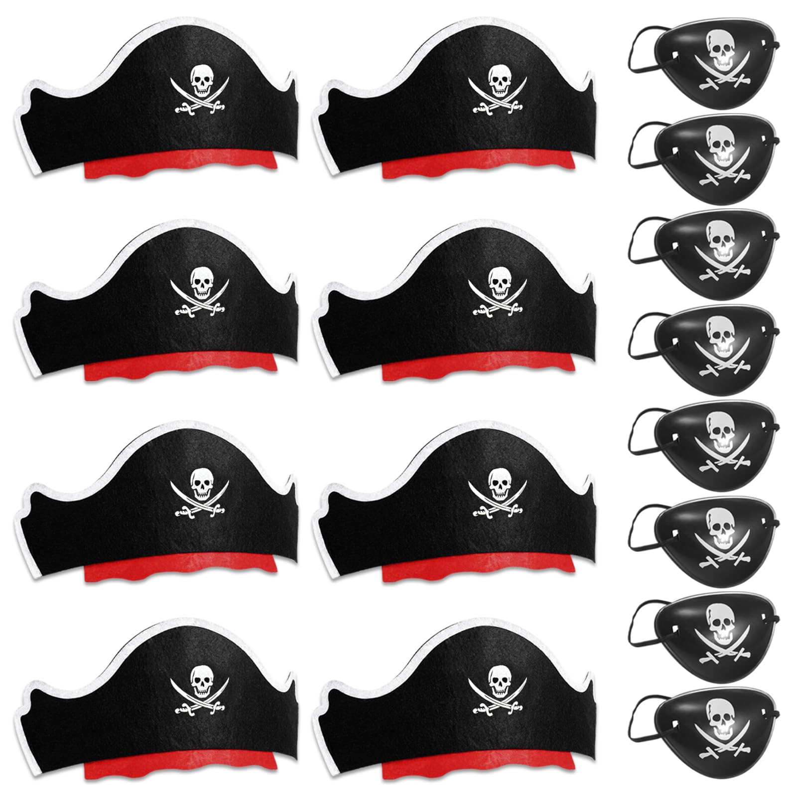 Legigo 16 Pcs Pirate Hat with Eye Mask - Classic Costume Cap Accessories for Pirate Party Cosplay Caribbean Dress, Black
