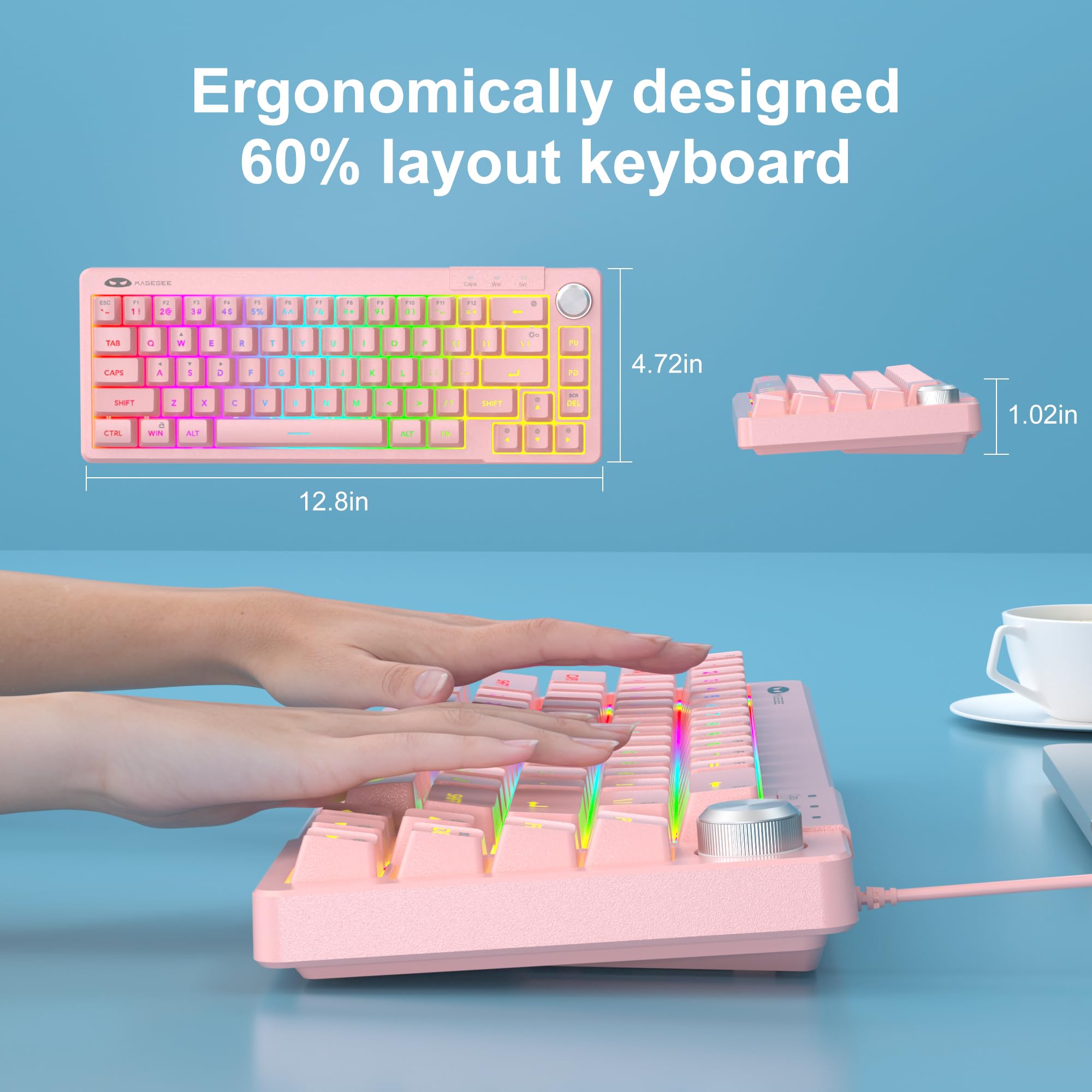MageGee Mini 60% Gaming Keyboard, RGB Backlit Ultra-Compact Keyboard, TS68 Ergonomic Waterproof Mechanical Feeling Office Computer Keyboards for PC, MAC, PS4, Xbox ONE Gamer view 4