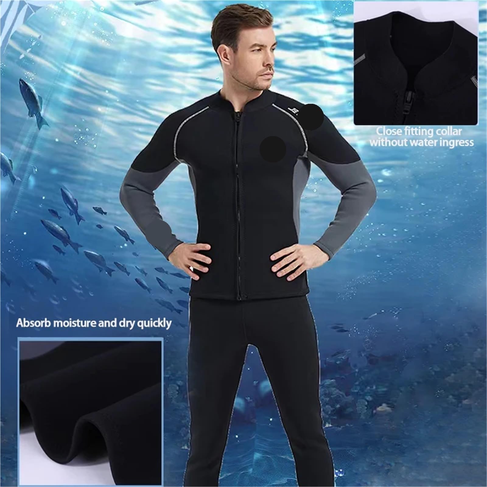 Muta da Sub Uomo Donna 3.0mm/2MM Neoprene Uomo Donna Muta Scuba Giacca con cerniera Pantaloni Costumi da bagno Pesca subacquea