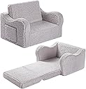 Kids Sofa, 2-in-1 Flip-Out Foam Couch with Soft Sherpa Cover, Cozy Play Lounge Chair, Grey