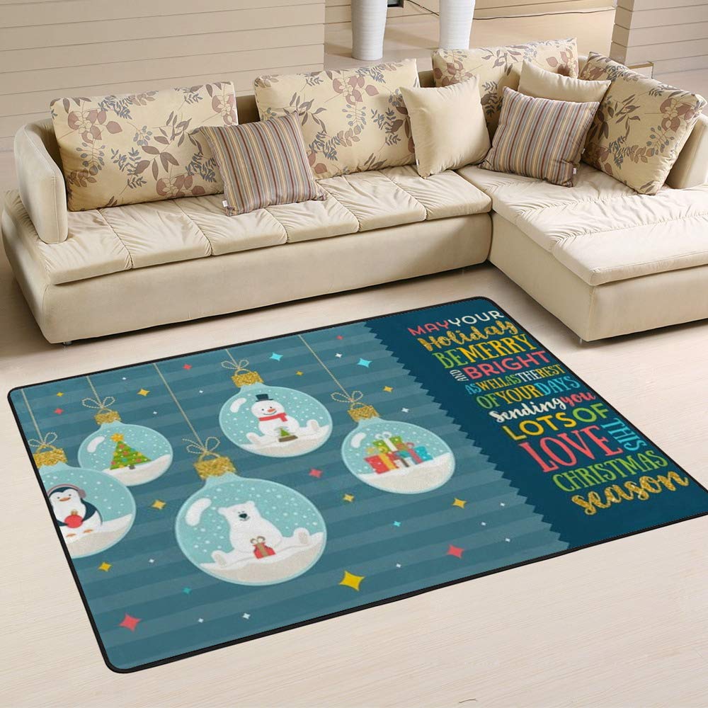 Grand tapis de Noël bleu pour salon chaleureux en famille