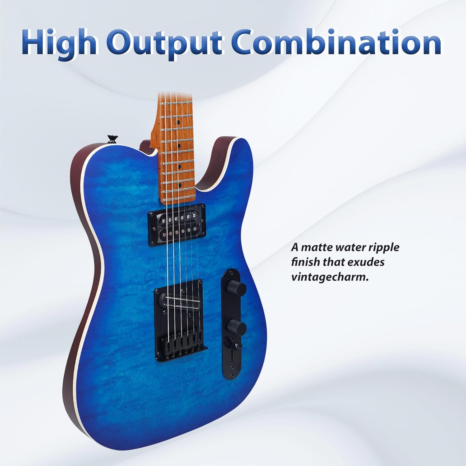 TOSTAR 39inch Telecaster Solid Body Electric Guitar for Adults Professional Player,Full Size 6 string, 2-Point Tremolo, Right Handed, Roasted Canadian Flamed Maple, Glossy Finish