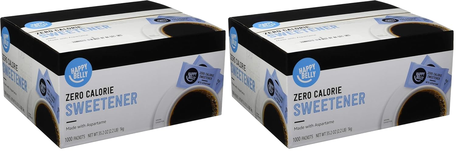 Amazon Brand - Happy Belly Zero Calorie Blue Aspartame Sweetener Packet, Powder, 1000 count (Pack of 2) (Previously Sugarly Sweet)