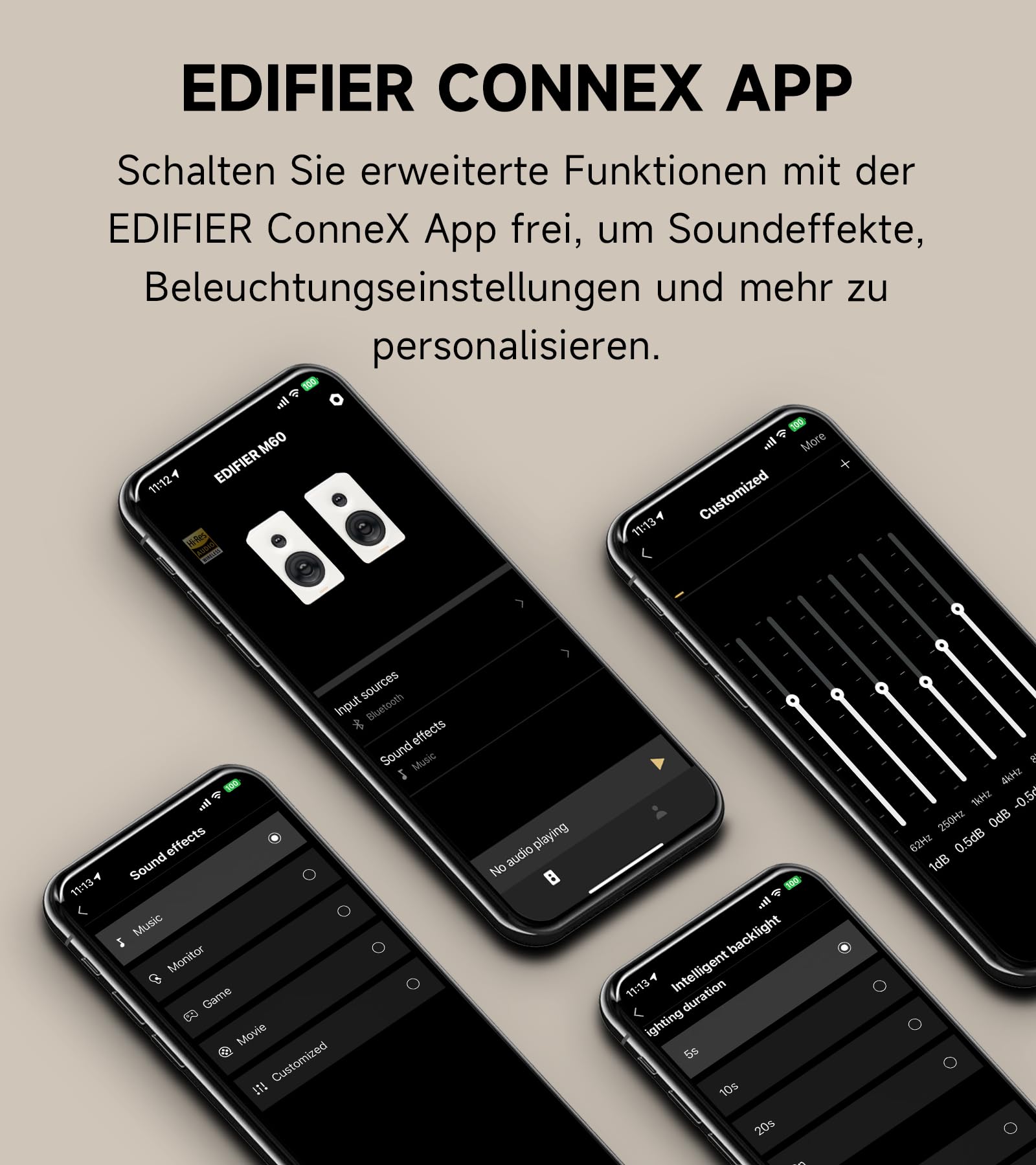 Edifier M60 Multimedia-Lautsprecher Bluetooth 5.3, 66W RMS, Hi-Res Audio & Hi-Res Wireless Audio, LDAC, 3" Mittelbass & 1" Hochtöner, USB-C & Aux-Eingänge, Kompakter Desktop Lautsprecher - Schwarz