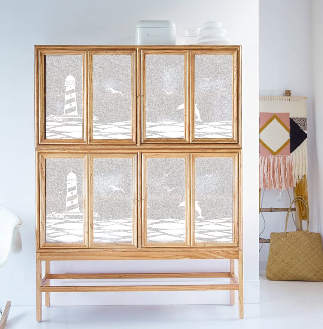 dktie Film de confidentialité pour fenêtre en vinyle givré sans colle,Film électrostatique amovible à motif océan,Pour décoration de chambre, salle de bain, chambre d'enfant, porte,90x200 cm
