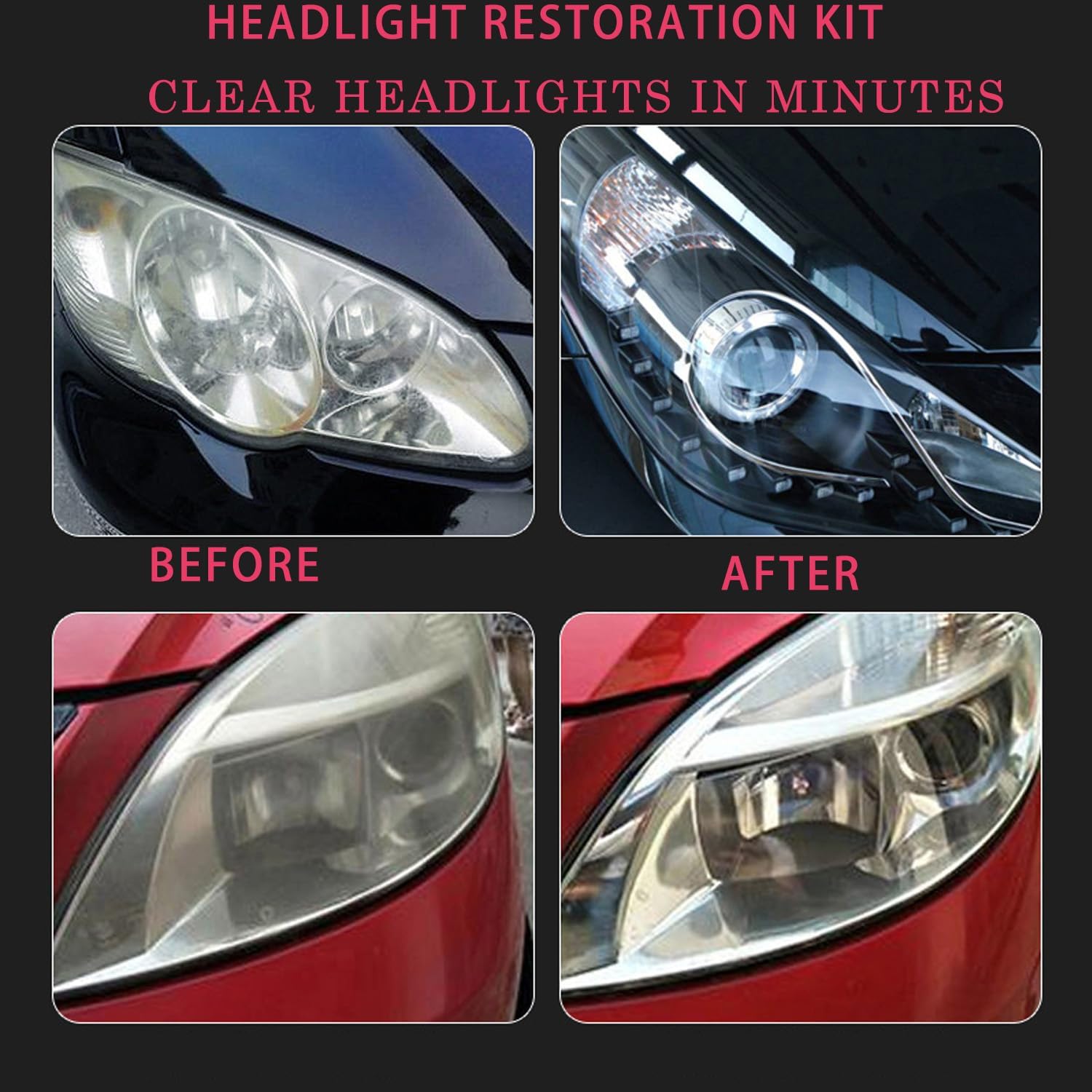 Tooporte Headlight Cleaner - Automotive Headlamp Restoration Fluid Kit, Pro Headlight Rejuvenator Kit with Keep Clear Headlight Coating, Instant Oxidation Removal for Yellowing Cloudy (2 Set)