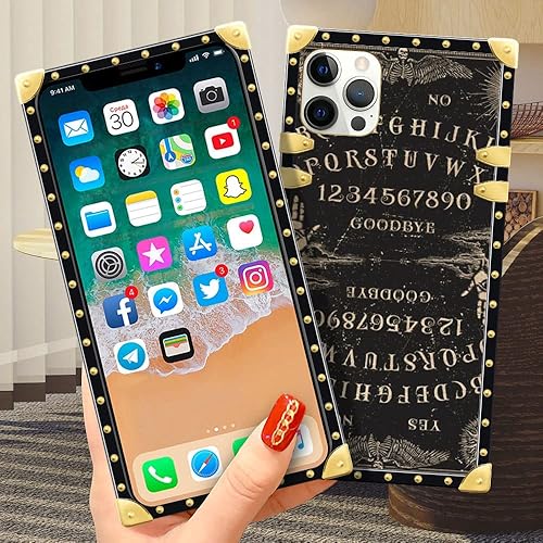 Miniatura 6 de DAIZAG Funda compatible con iPhone 13, B Witchy Ouija Board Square Case Luxury Elegant Women Girls Metal Decoración Corner Classic Retro Soft TPU