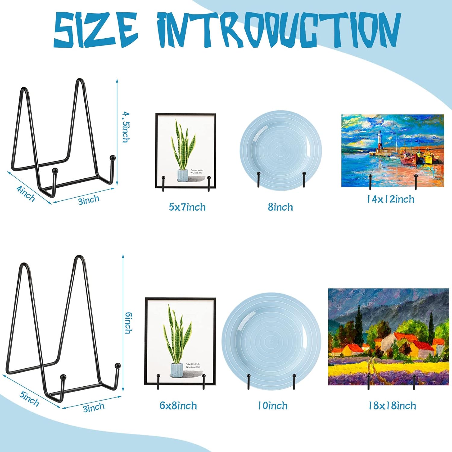 Hoteam 20 Pack Plate Stands for Display, 10 Pcs 4 Inch Metal Frame Plate Holder Display Stand and 10 Pcs 6 Inch Easel Rack for Pictures Photo Decorative Dish Collectibles Tabletop Art(Black) - Image 2