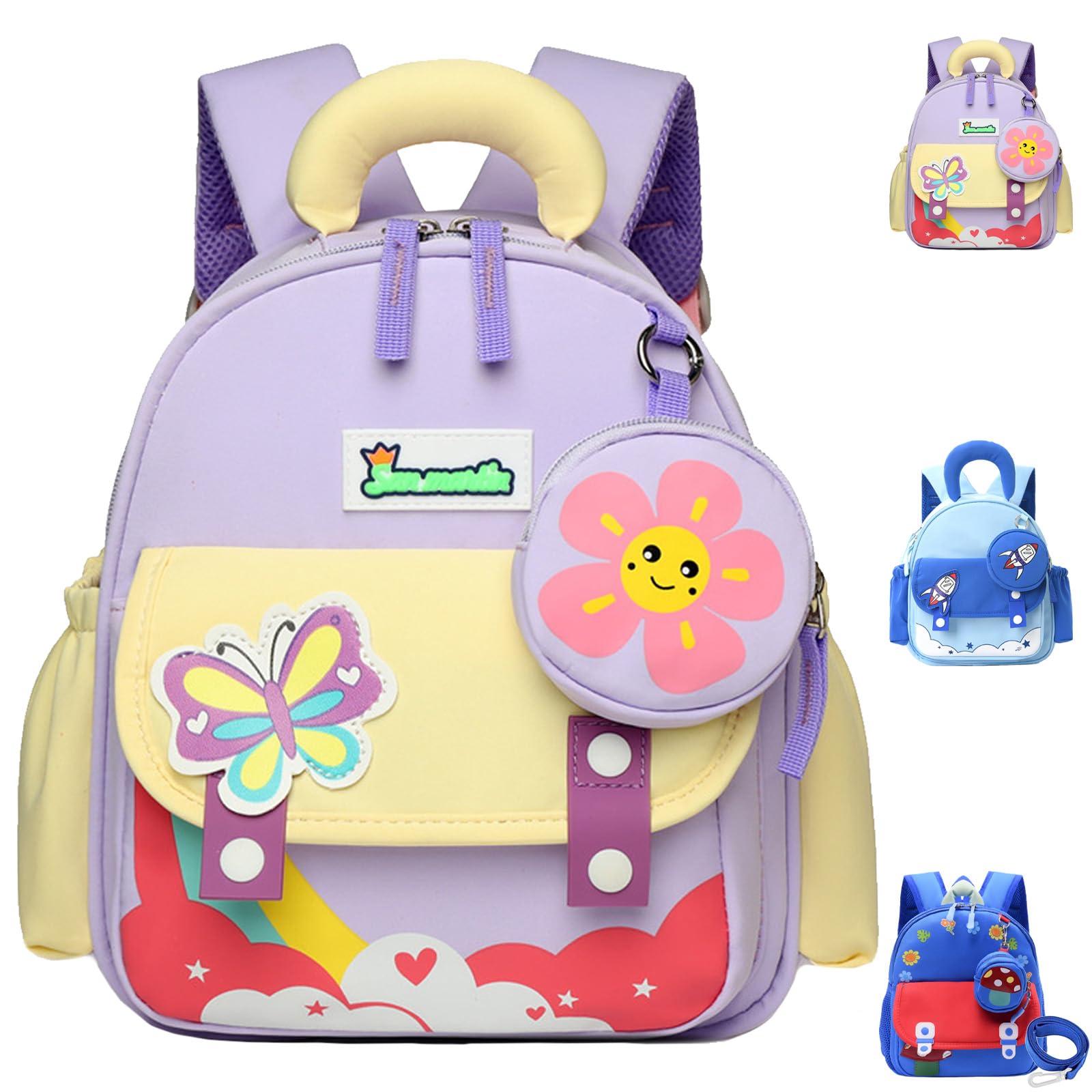 Mochila infantil preescolar ligera y cómoda para niños con bolsillos laterales para botellas 8
