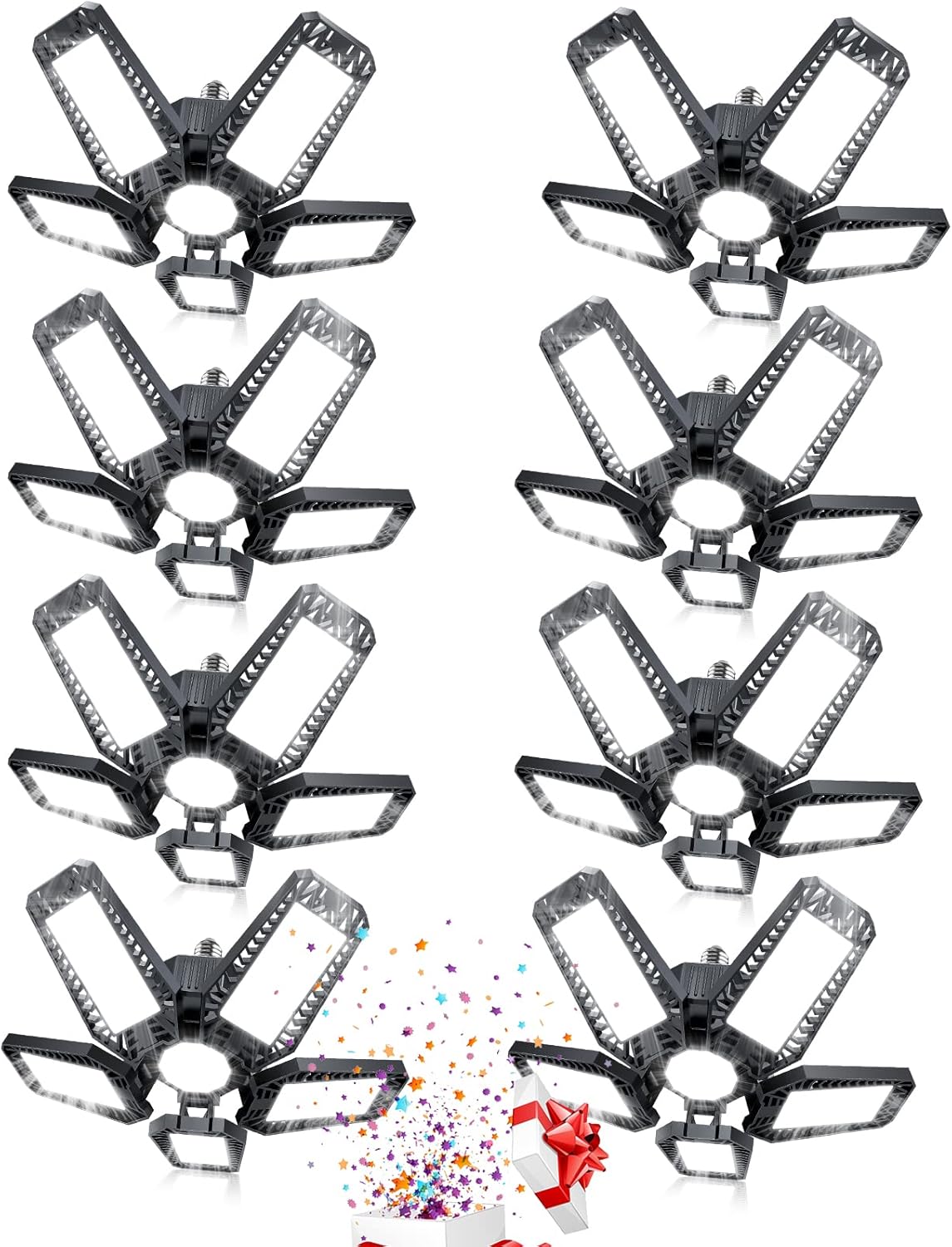 LED Garage Light - 160W 16000LM 6500K LED Garage Ceiling Lights, Screw in Shop Lighting 5+1 Deformable Panels for Attic, Basement, Workshop, E26/E27 (8)