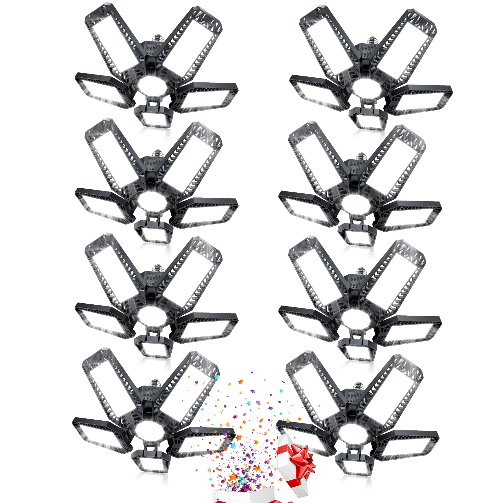 LED Garage Light 8 Pack,160W 16000LM 6500K Garage Light Screw in LED Garage Ceiling Lights with 5+1 Deformable Panels, Garage Lights Ceiling LED for Garage, Workshop, Basement Support E26/E27