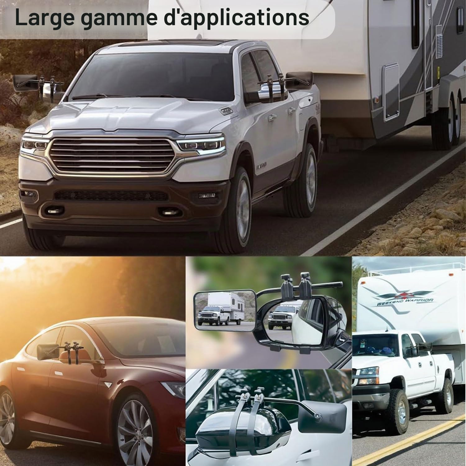 Sunshine smile Lot de 2 rétroviseurs universels pour caravane, caravane, remorquage, caravane, pour tous les types de véhicules courants, SAKHIOHIO6546798