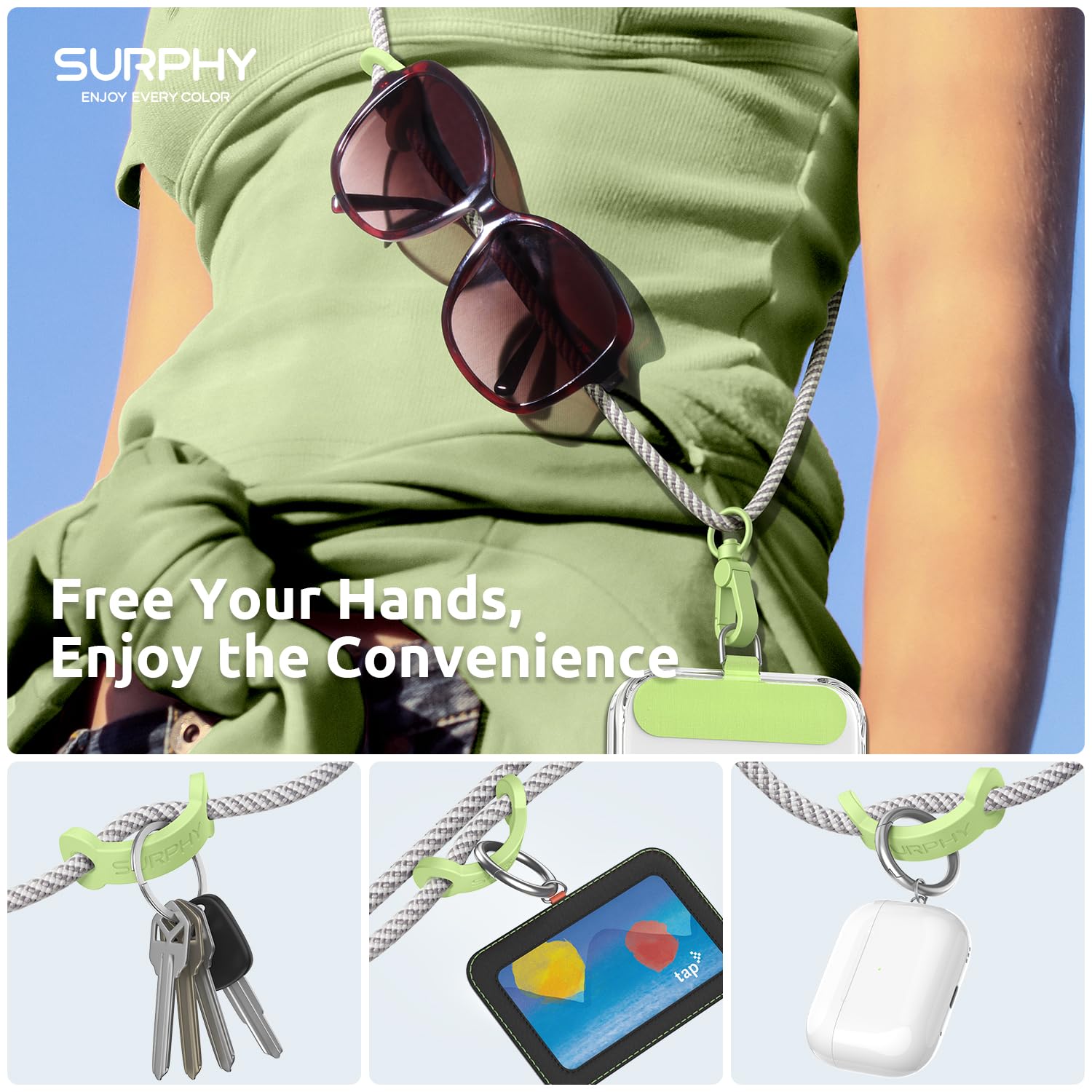 SURPHY Cordino per Cellulare da Polso, Patch Universale*2, Cordino per Telefono in Bicolore Regolabile,Adatto per iPhone/Samsung/Xiaomi/Redmi e Qualsiasi Custodie per Smartphone