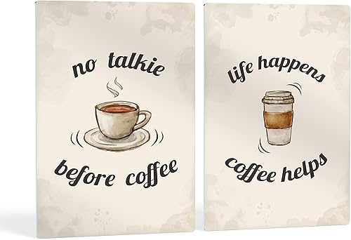 HB Art Design No Talkie Before Coffee and Life Happens Coffee Helps 2 Panel Metal Print Set Wall Art Coffee Bar Decor Coffee Signs Kitchen Wall