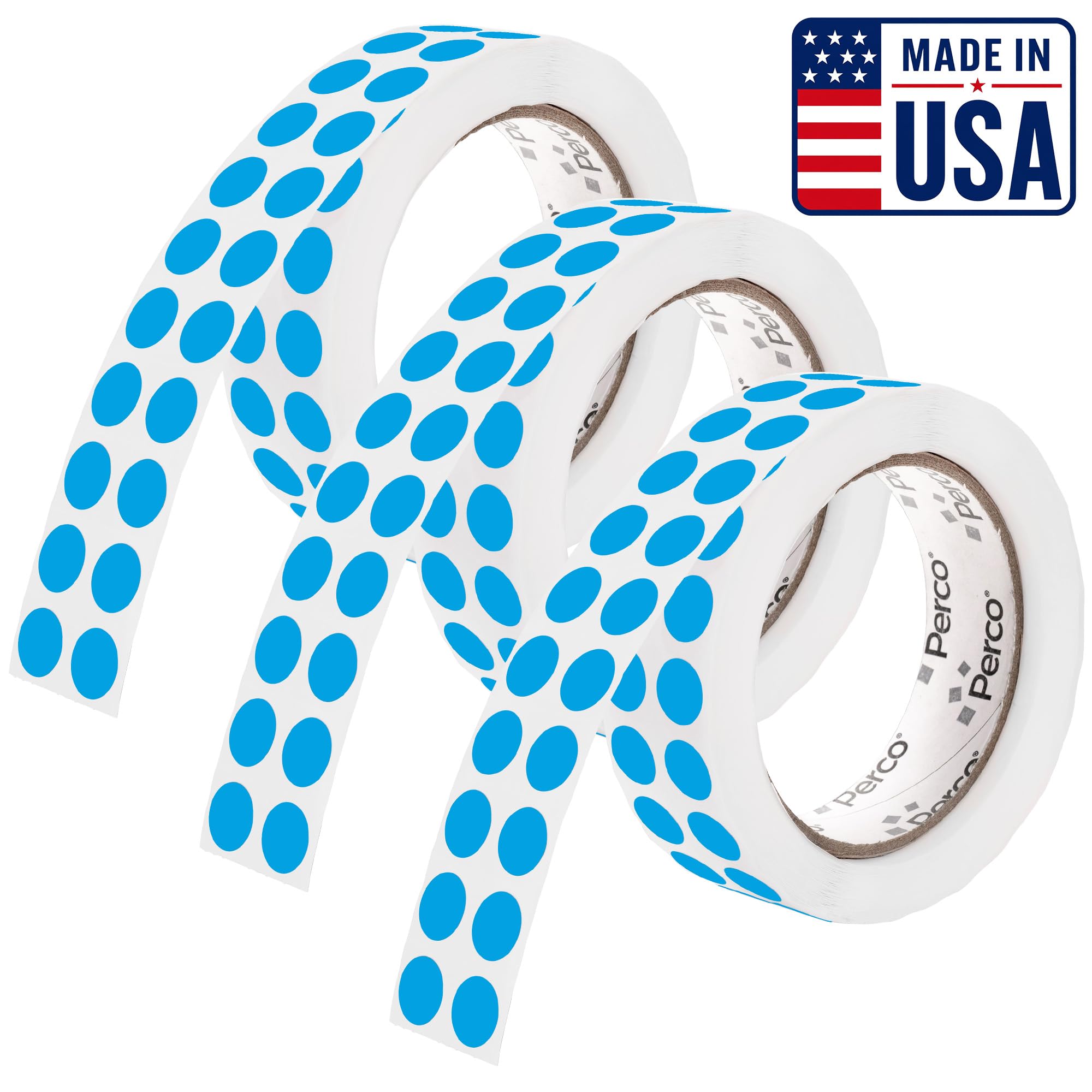Perco Light Blue Perforated Round Circle Dot Sticker 1/2-Inch Labels — 3 Rolls, 9,000 Stickers - Baby Showers, Events for Info Labels, Soft Color Coding &amp; Organization, Strong Adhesive - Made in USA