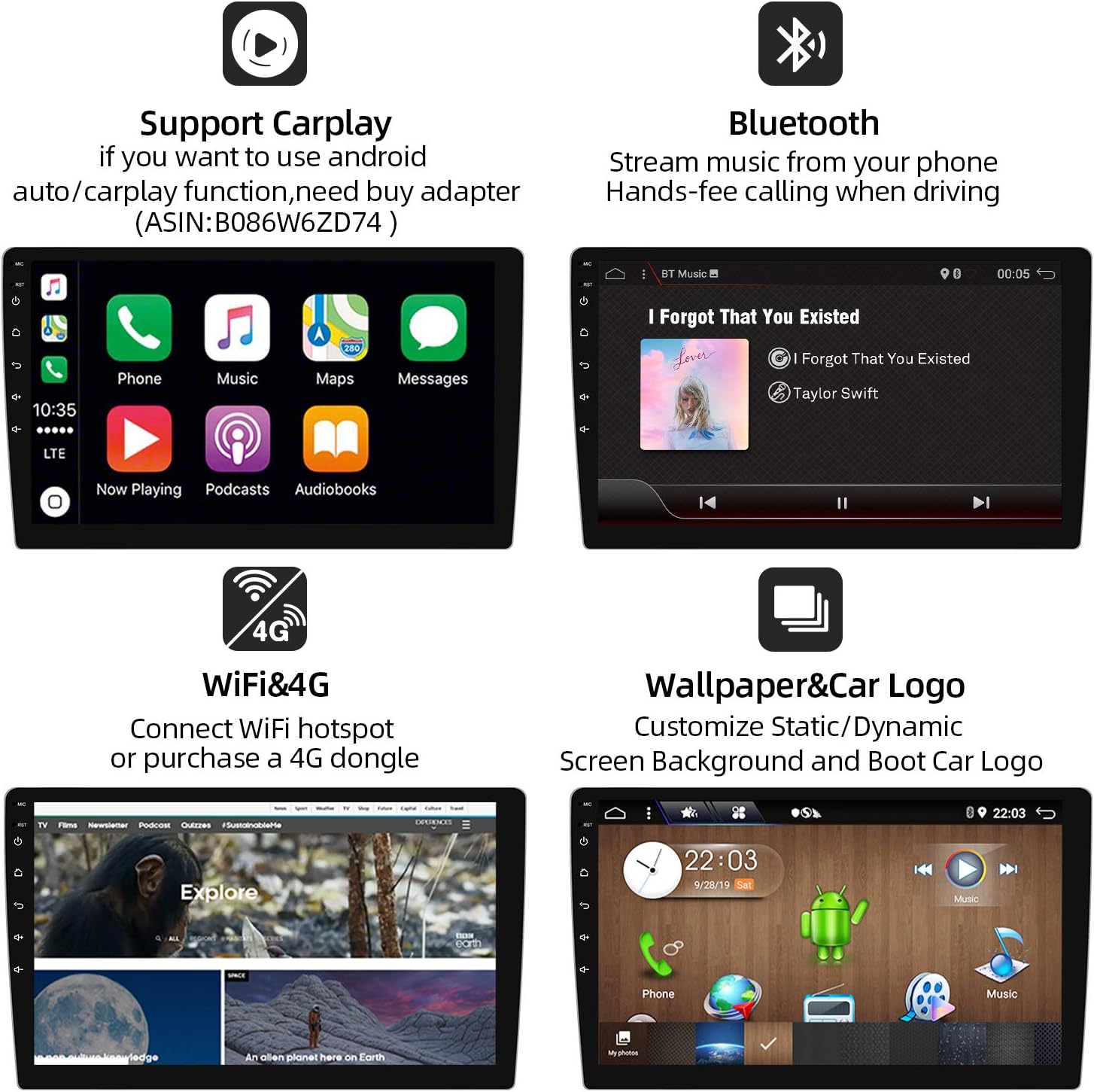 Flаѕh Sаlе Android 9.0 Double Din Car Stereo Head Unit Radio Audio/ 10.1 inch Quad Core/ Support Sat Nav Bluetooth GPS DAB+ WIFI OBD2 4G Steering Wheel 1080P Video Mirror Link(NO DVD/CD)/ Free Backup Camera