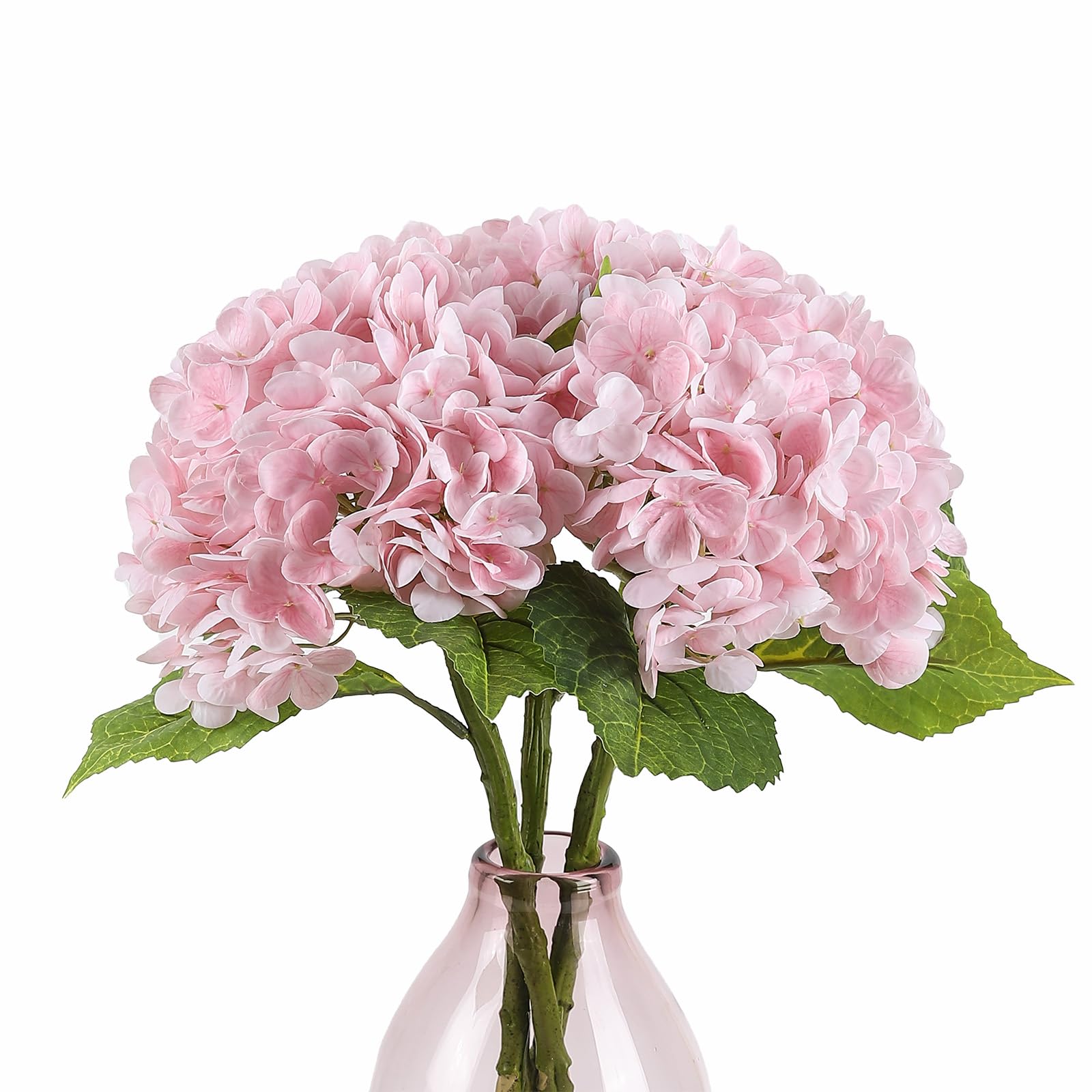 Duovlo 21" Artificial Hydrangea Flowers with Stems Realistic Real Touch Lifelike Flowers Wedding Home Office Hecor Party Table Centerpieces, 3Pcs (Light Pink)
