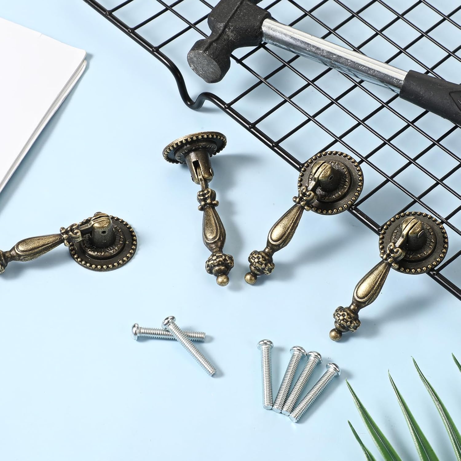 6PCS Antique Style Tear Drop Pulls, Zinc Alloy Cabinet Pull Handle Knobs Vintage Bronze Carved Decorative Pulls with Mounting Screws for Cabinet Dresser Wardrobe Furniture