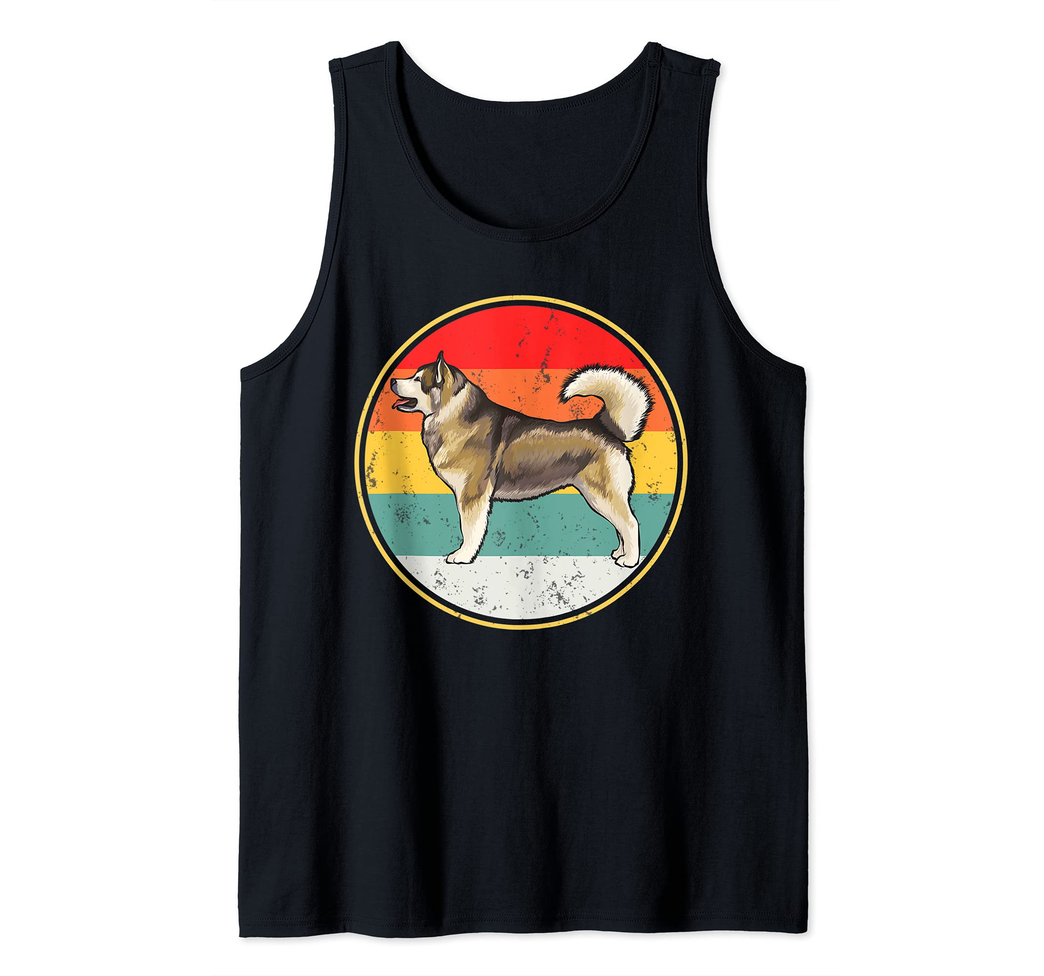 Vintage Retro Sunset Alaskan Malamute Dog Tank Top, Black