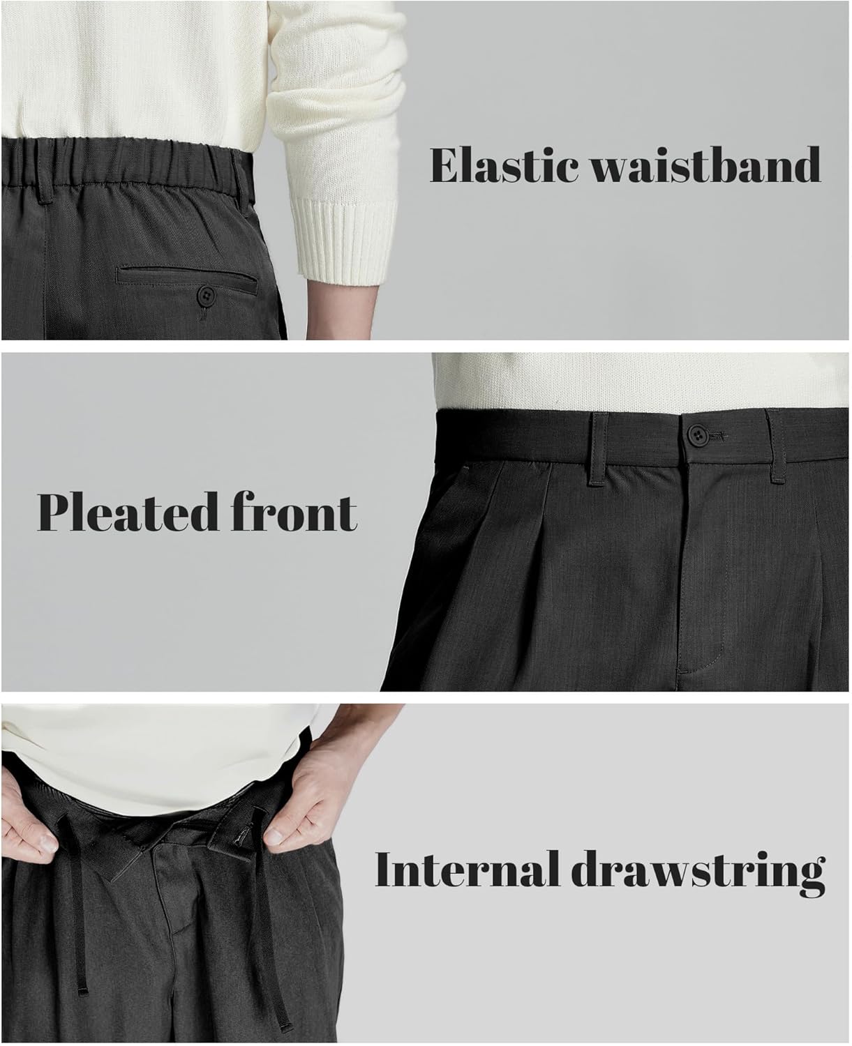 Susclude Mens Casual Dress Pants Old Money Pleated Baggy Wide Leg Slacks Vintage Stylish Relaxed Fit Work Trousers - Image 6