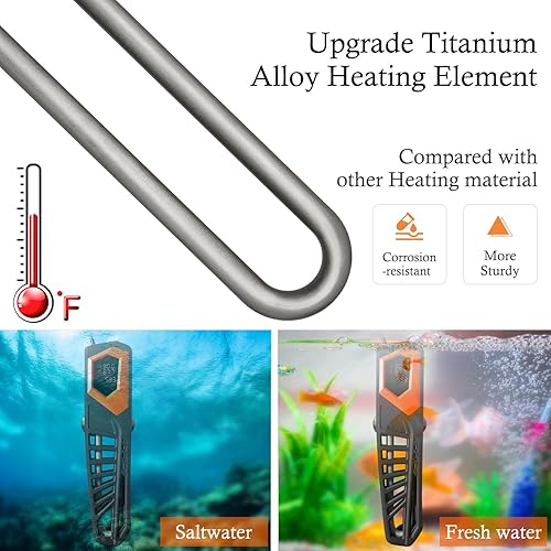 Miniatura 2 de HITOP Calentador de acuario de titanio de 600 W, calentador digital de peces con pantalla LED de temperatura y controlador externo, para pecera