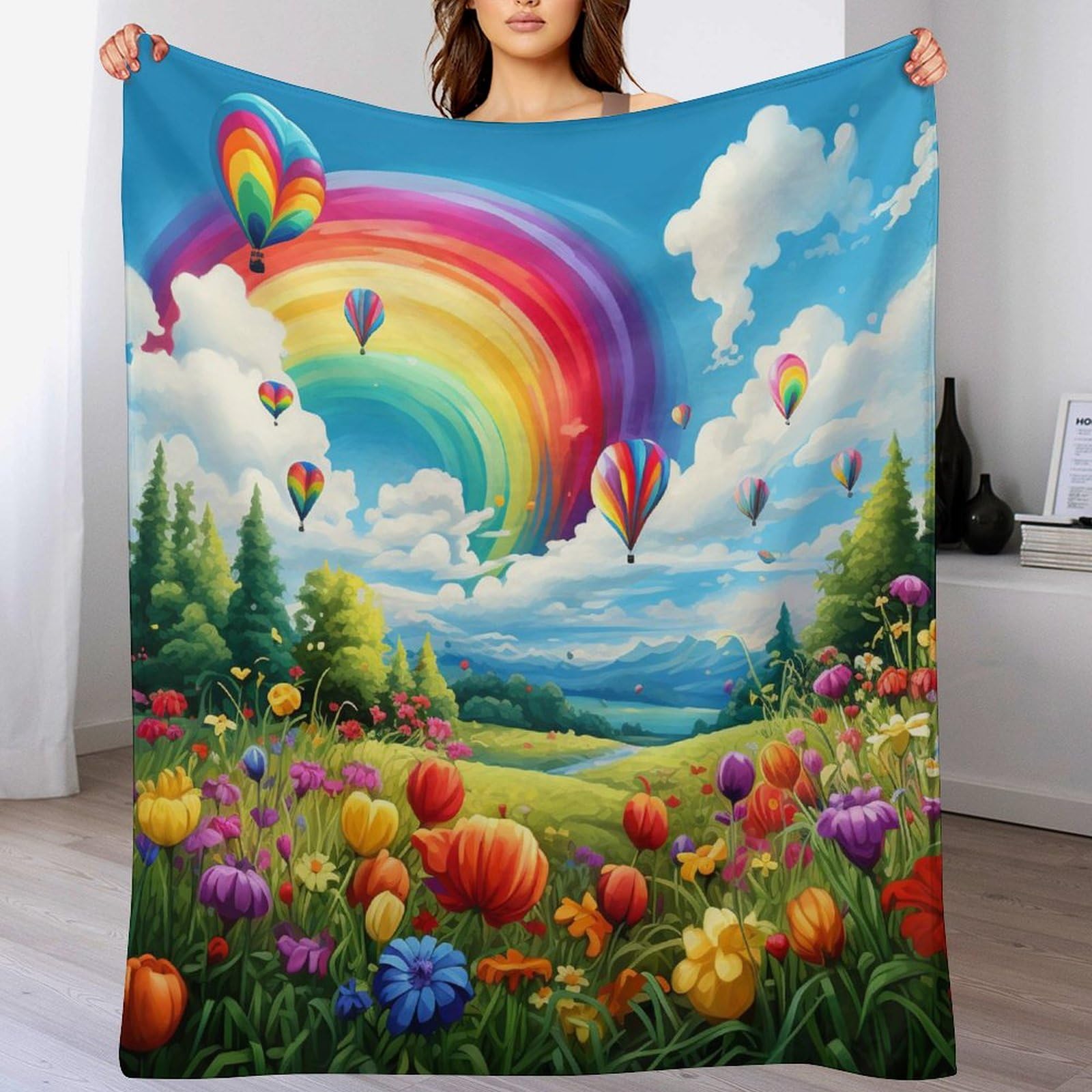 Couverture polaire flannel arc-en-ciel contre le froid du canapé et lit