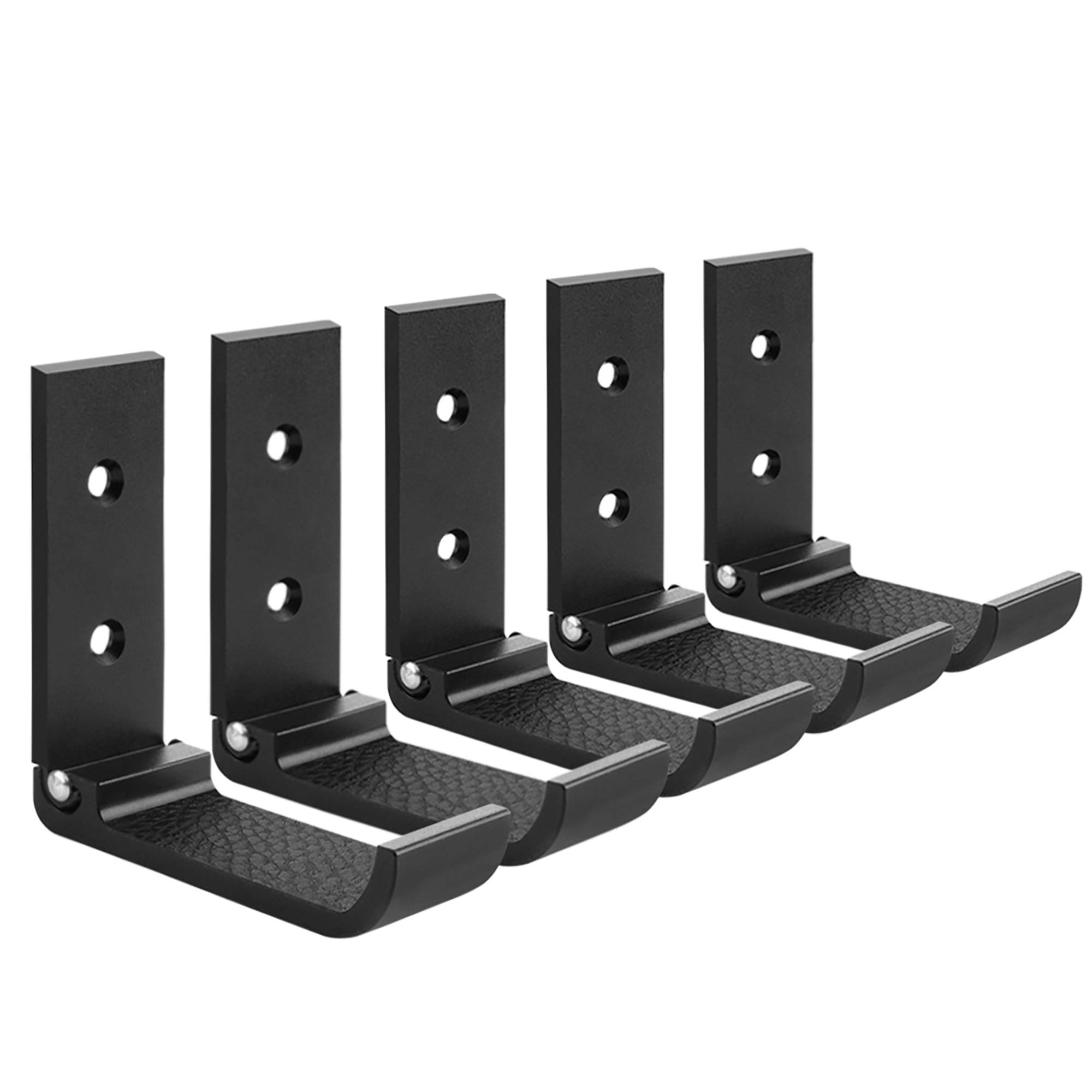 GEEKRIA Foldable Wall Mount Headphones Holder, Headset Wall Hanger, Aluminum Wall Mount Hook, Hold Up to 1kg with 3M Tape, 20kg with Screws, Stand Come with Headband Protective Pad (Black 5pcs)