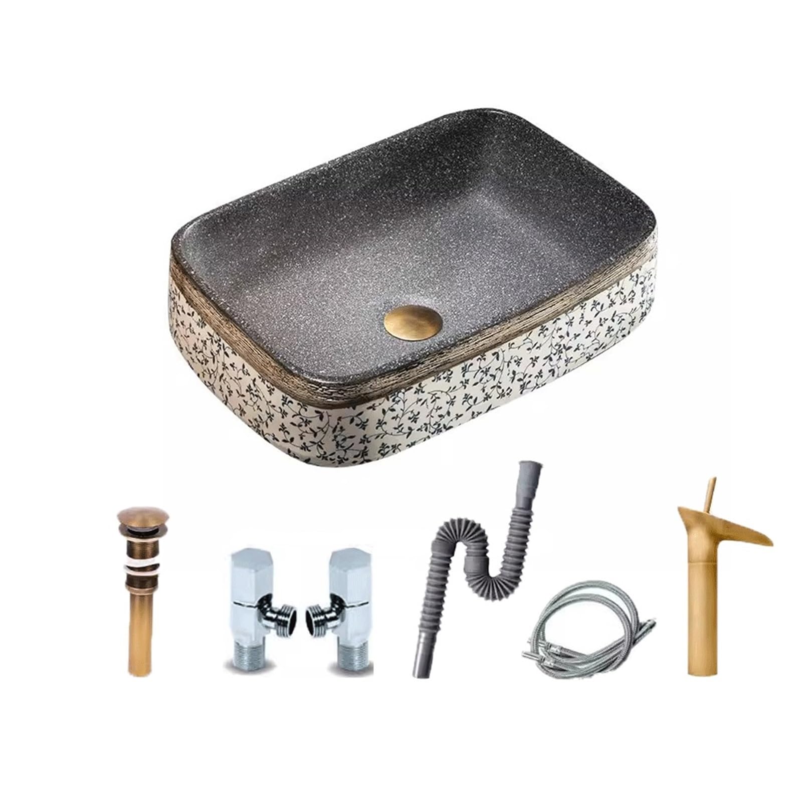 MYUYEE Bathroom Sink Ceramic Retro Chinese Square Above Counter Wash Basin Outdoor Balcony Basin Above Counter Basin Bathroom Wash Basin Vessel Sinks (B)