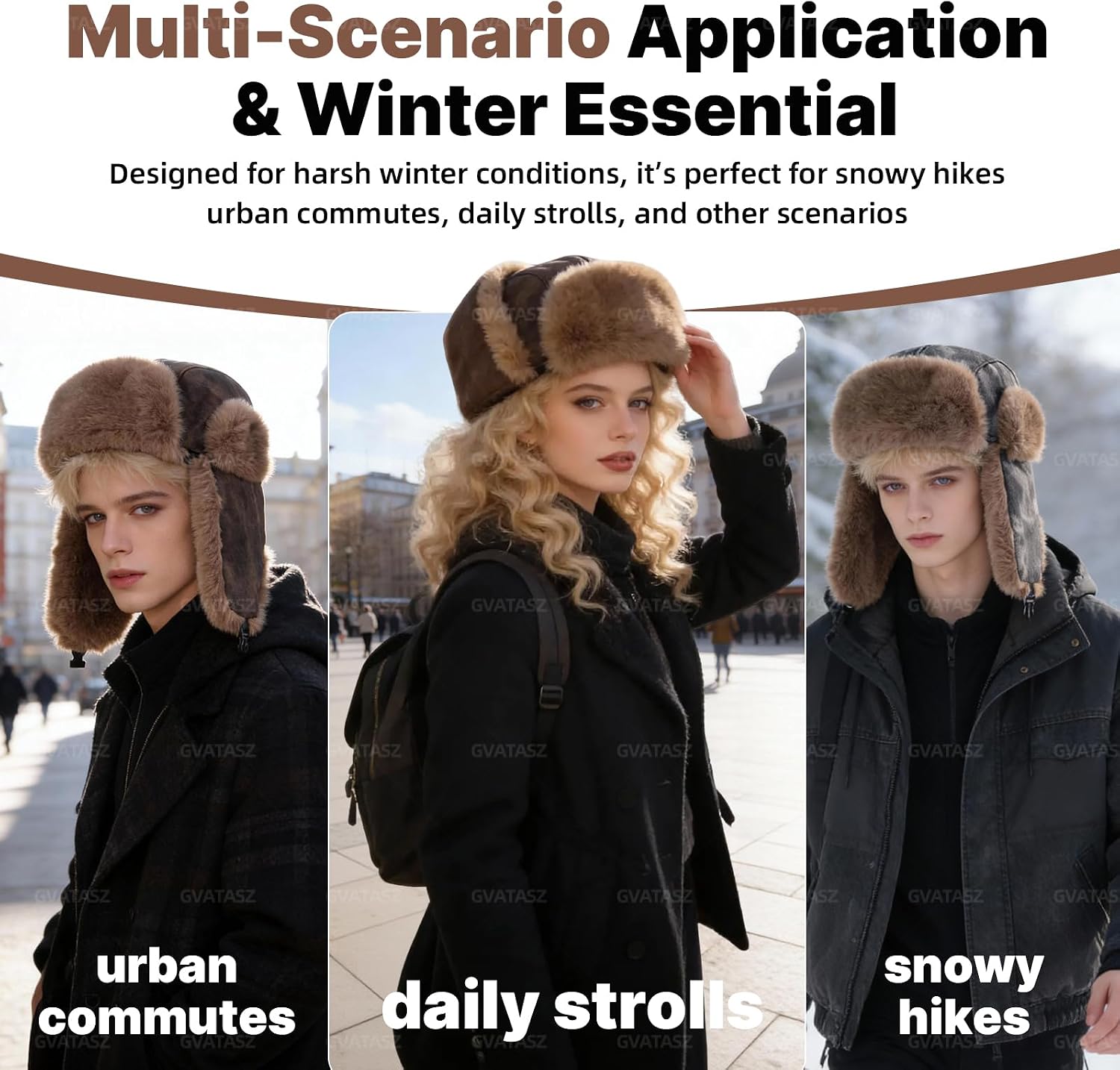 Windproof Winter Trapper Hats Unisex Ushanka Ear Flaps Cold Weather Aviator Hat Faux Fur Russian Trooper Hat