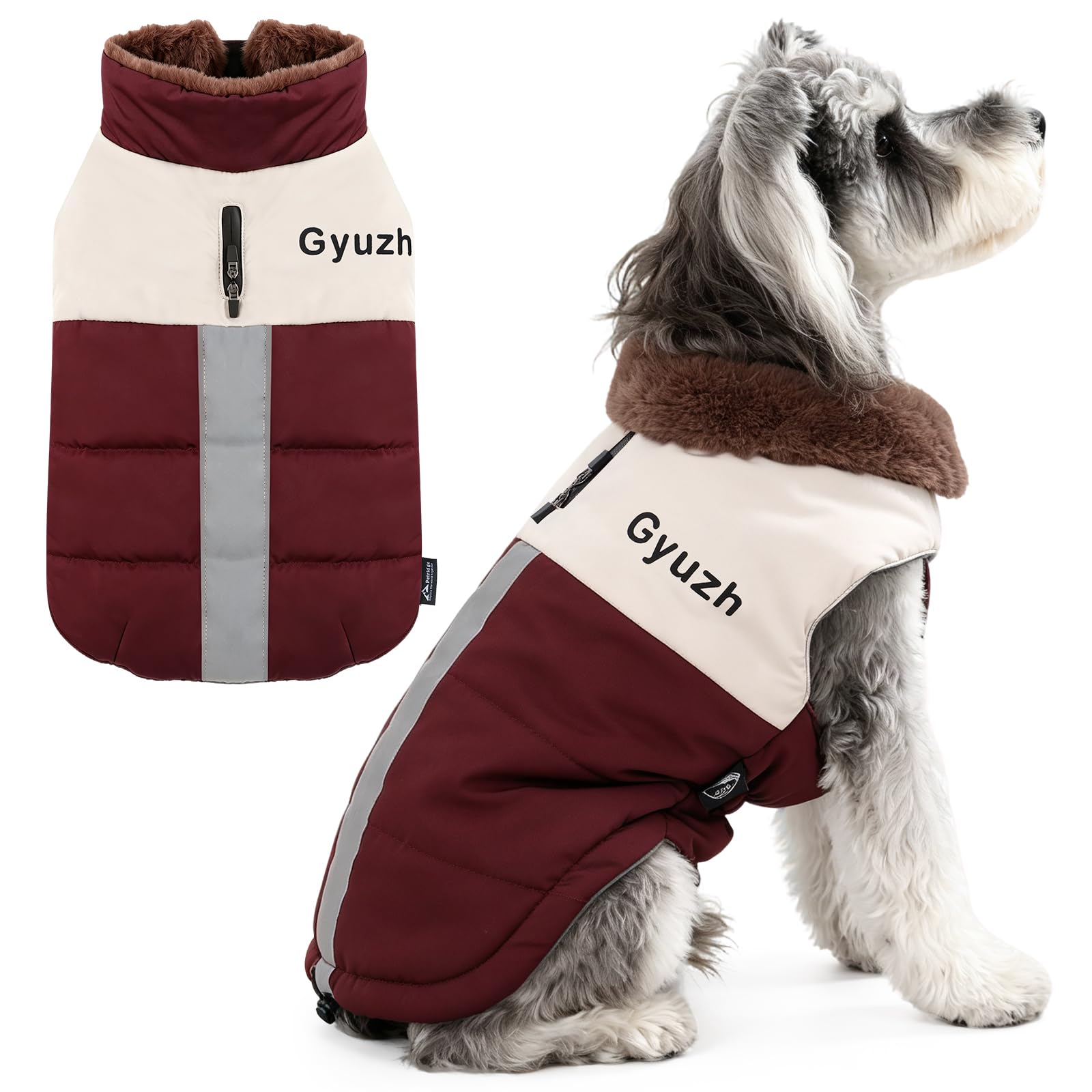 Gyuzh Dog Winter Coat with Side Zipper– Waterproof Warm Jacket with Reflective Strips, Easy On/Off Fleece Lined Snow Coat for Cold Weather