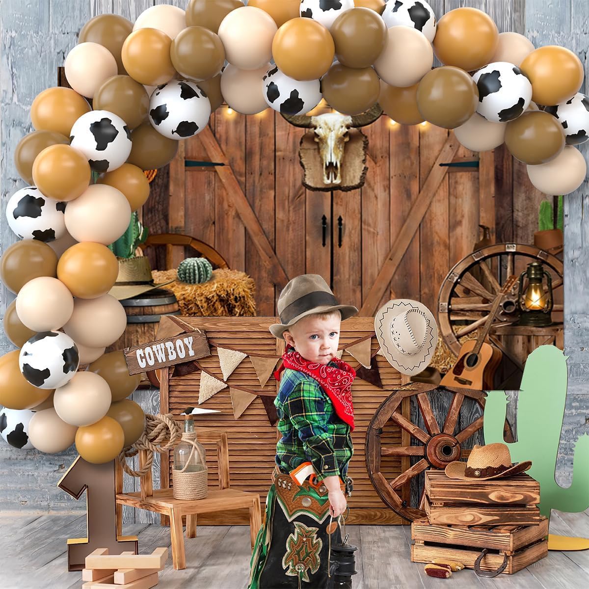 Western Cowboy Backdrop 10x8ft Western Cowboy Party Decorations Rustic Wooden Barn House Photography Background Rodeo Party Supplies for Birthday Baby Shower Cowgirl Wild West Photo Prop Booth