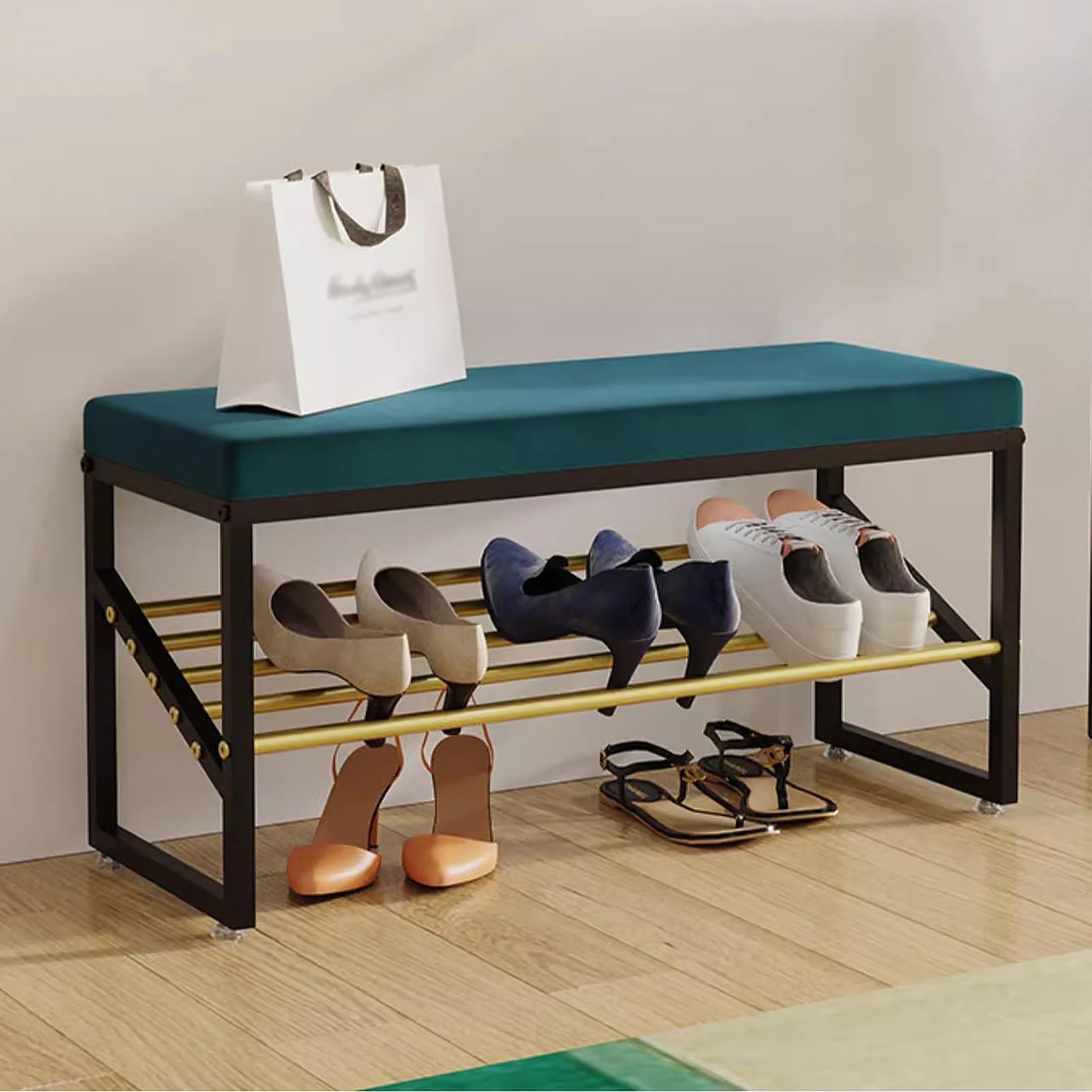 Banc porte-chaussures d'entrée design en métal pour aménager un salon ou une chambre moderne