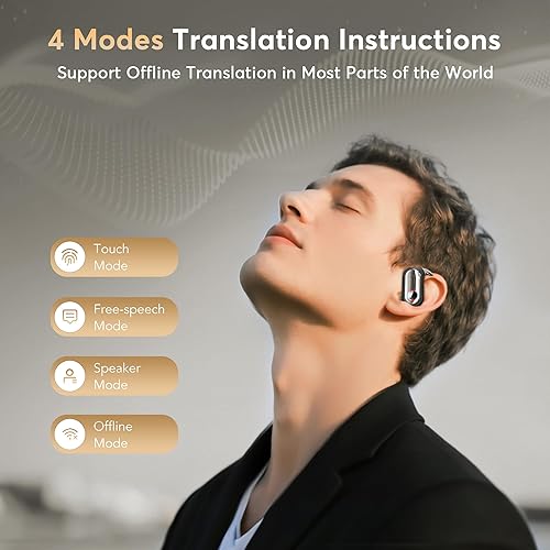 Miniatura 6 de Auriculares de traducción en vivo con IA en 168 idiomas, modo inteligente 4 en 1, Bluetooth 5.4, pantalla táctil, traductor de auriculares en tiempo