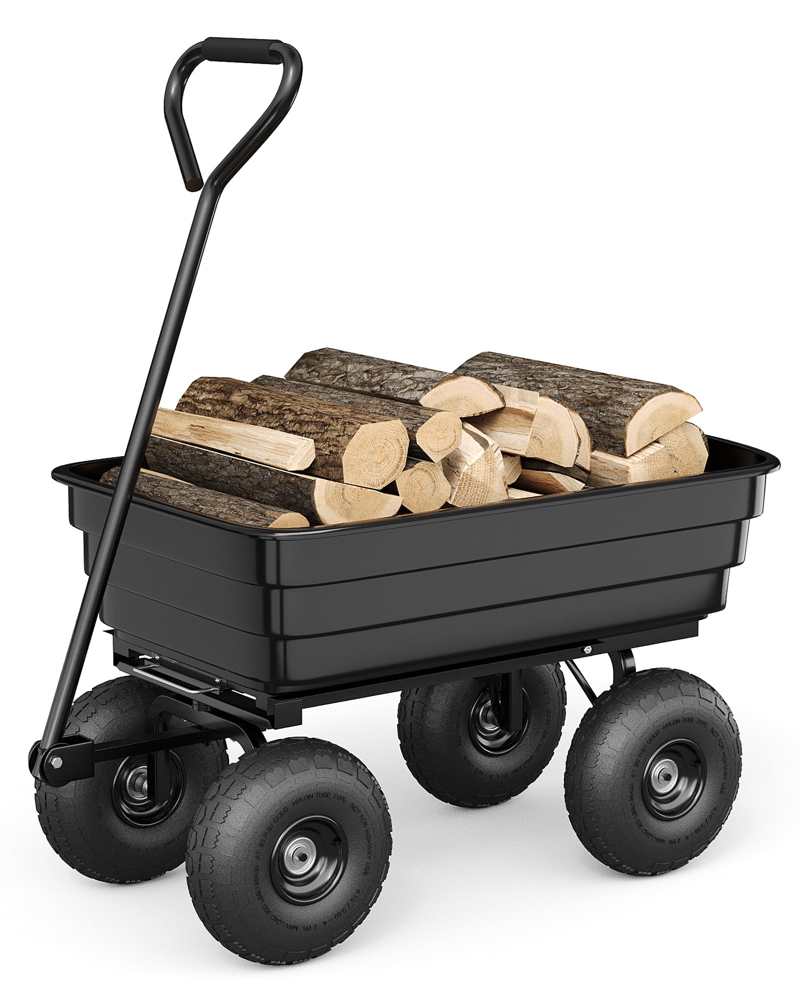Garvee Carretillo de Jardín con Función de Volcado, Remolque de Transporte de Polietileno Resistente al Óxido, Capacidad de 272kg, Ruedas Neumáticas de 25cm, Ideal para Tierra y Leña, Negro
