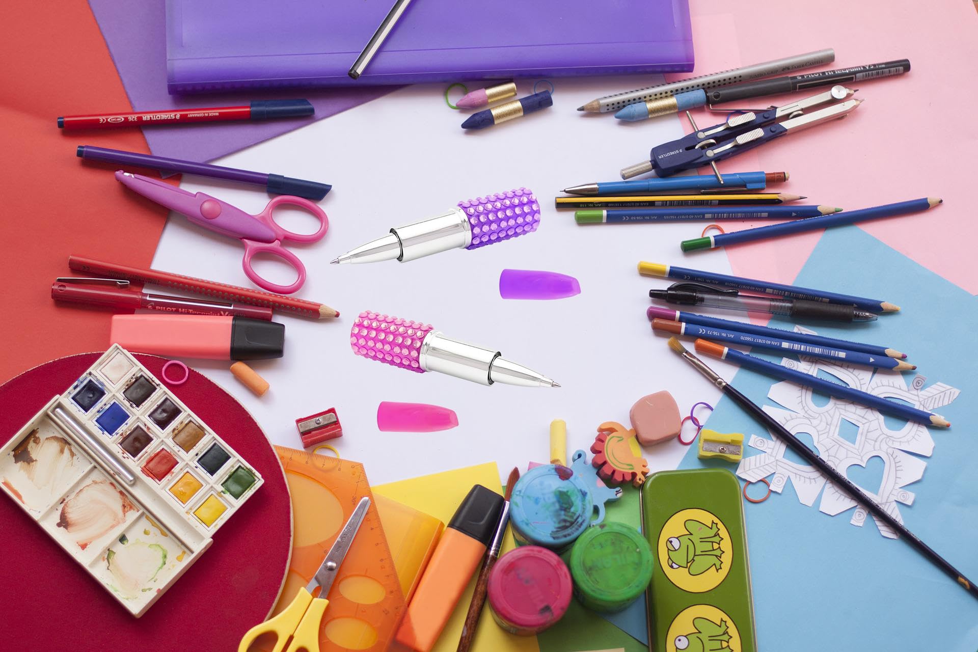JKJF 12 PCS Lipstick Shaped Rollerball Pens Rhinestone Crystal Lipstick Gel Ink Pen Creative Writing Pens for School Office Stationery Writing Supplies - Image 4