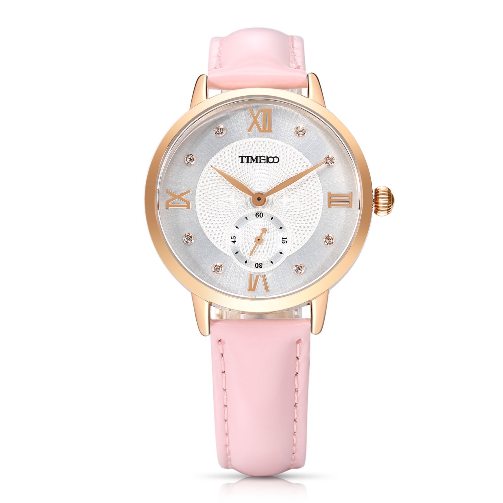 TIME100 Womens Fashion Quartz Watch with Roman Numerals Fashion Diamond Leather Band Analog Watch for Women/Ladies (Pink Leather)