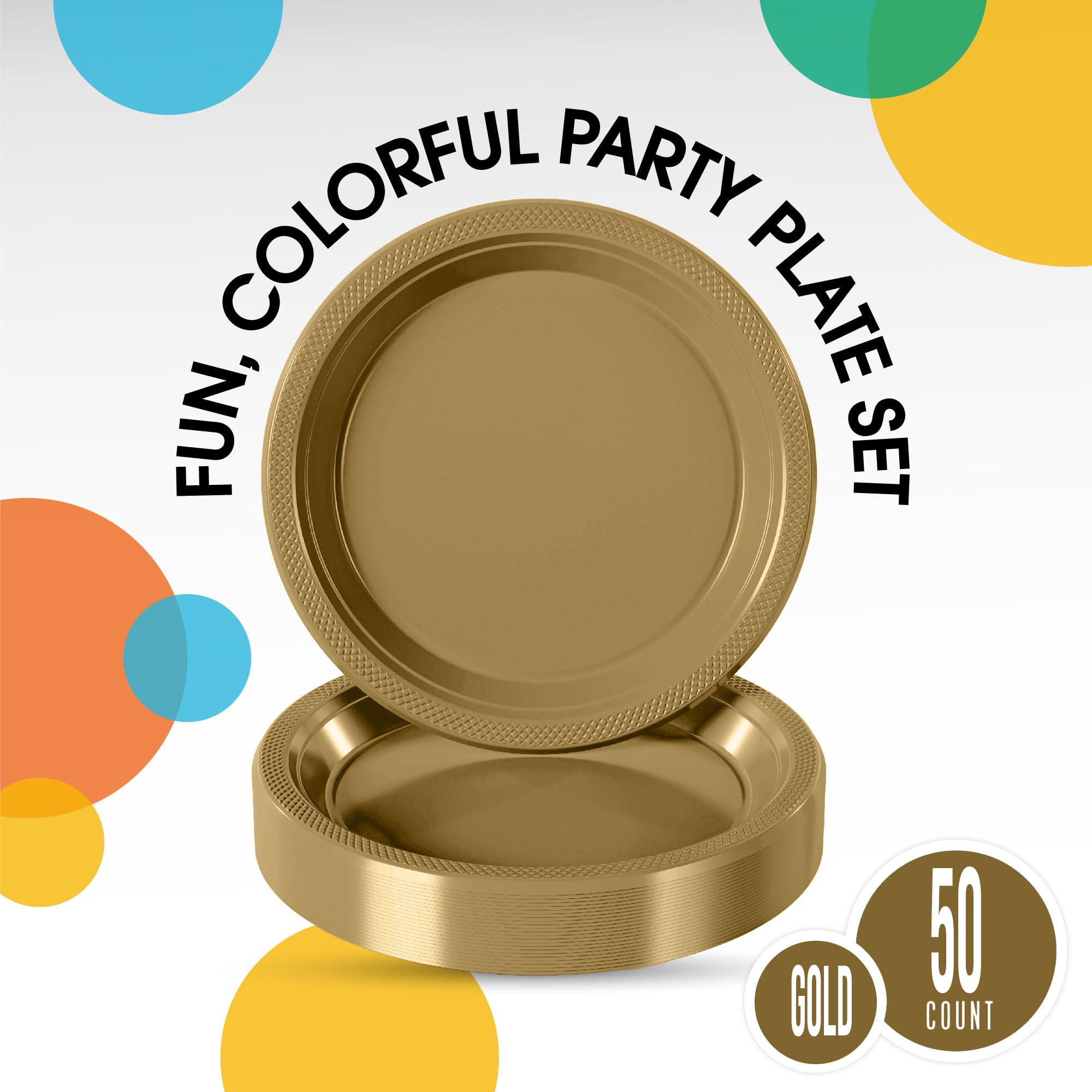 Exquisite Gold Plastic Plates add a touch of elegance to party settings.
