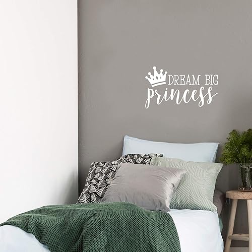 Miniatura 2 de Calcomanía de vinilo para pared – Dream Big Princess – 14.5 x 25 pulgadas – Calcomanía moderna y bonita con cita inspiradora para dormitorio de