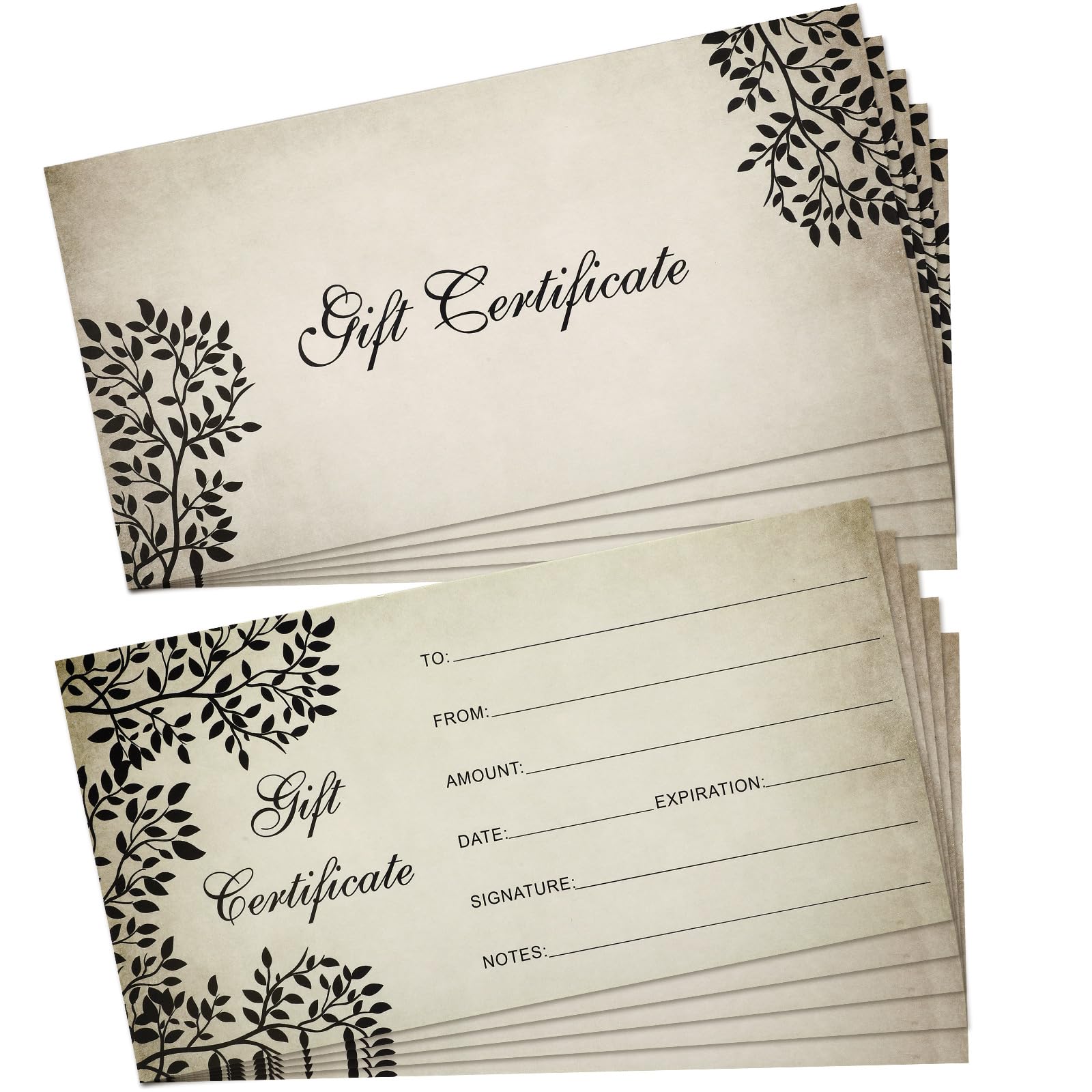 Outus 50 Pcs Valentine Blank Gift Certificates for Business Black Foil Vouchers Coupon Certificates Cards for Spa Salon Restaurants Custom Client