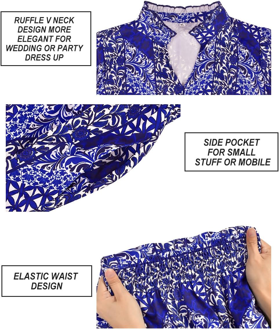 RITERA Plus Size Dresses Women Casual Fall Maxi Boho A Line Long Sleeve Ruffle V Ruffle V Neck Dress with Pocket XL-5XL - Image 7