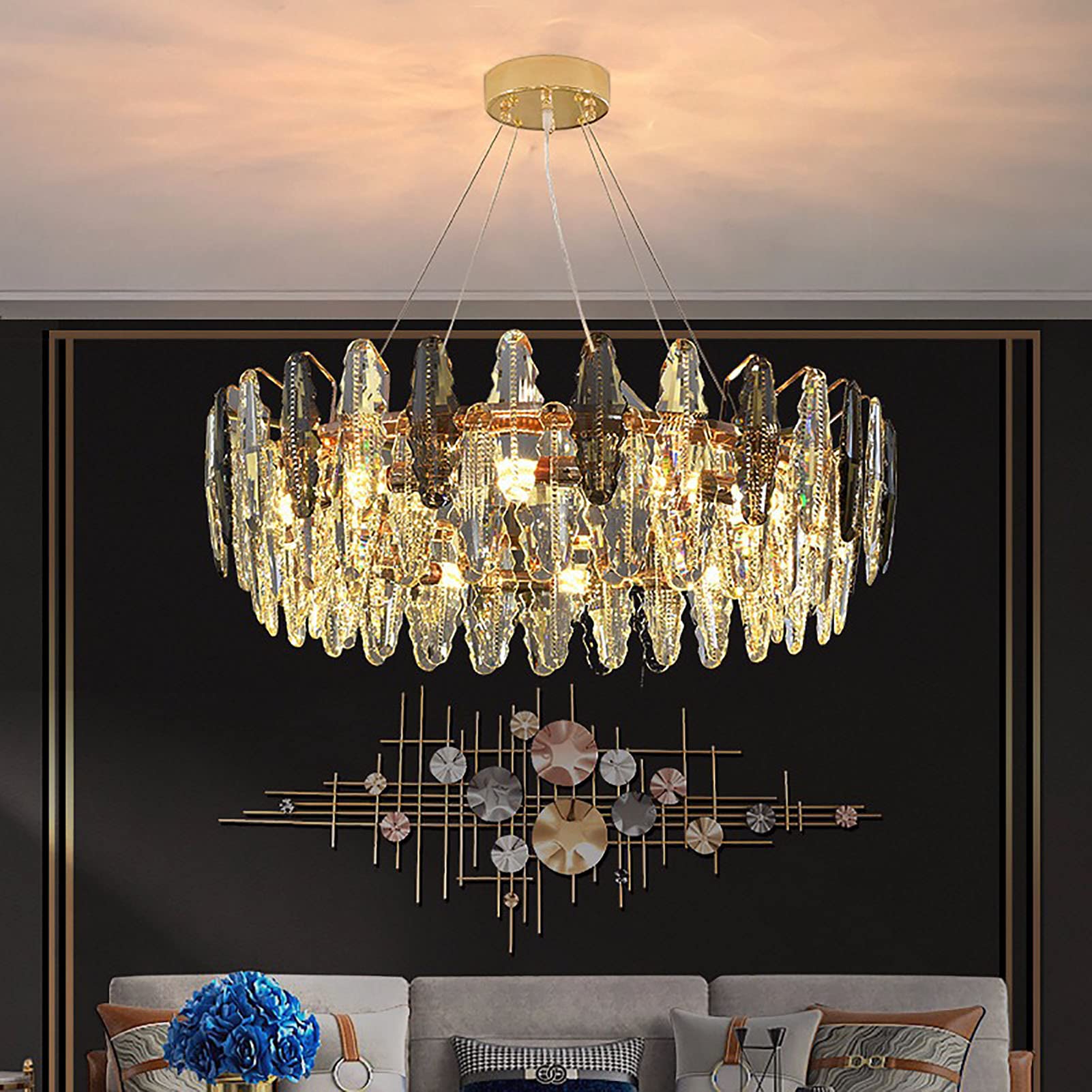 Moderne halbbündige Kristall-Deckenleuchte mit 8 Lichtern, K9-Kristall-Deckenleuchte, Deckennahe Leuchte für Esszimmer, Wohnzimmer, Schlafzimmer-Gold 60x25cm