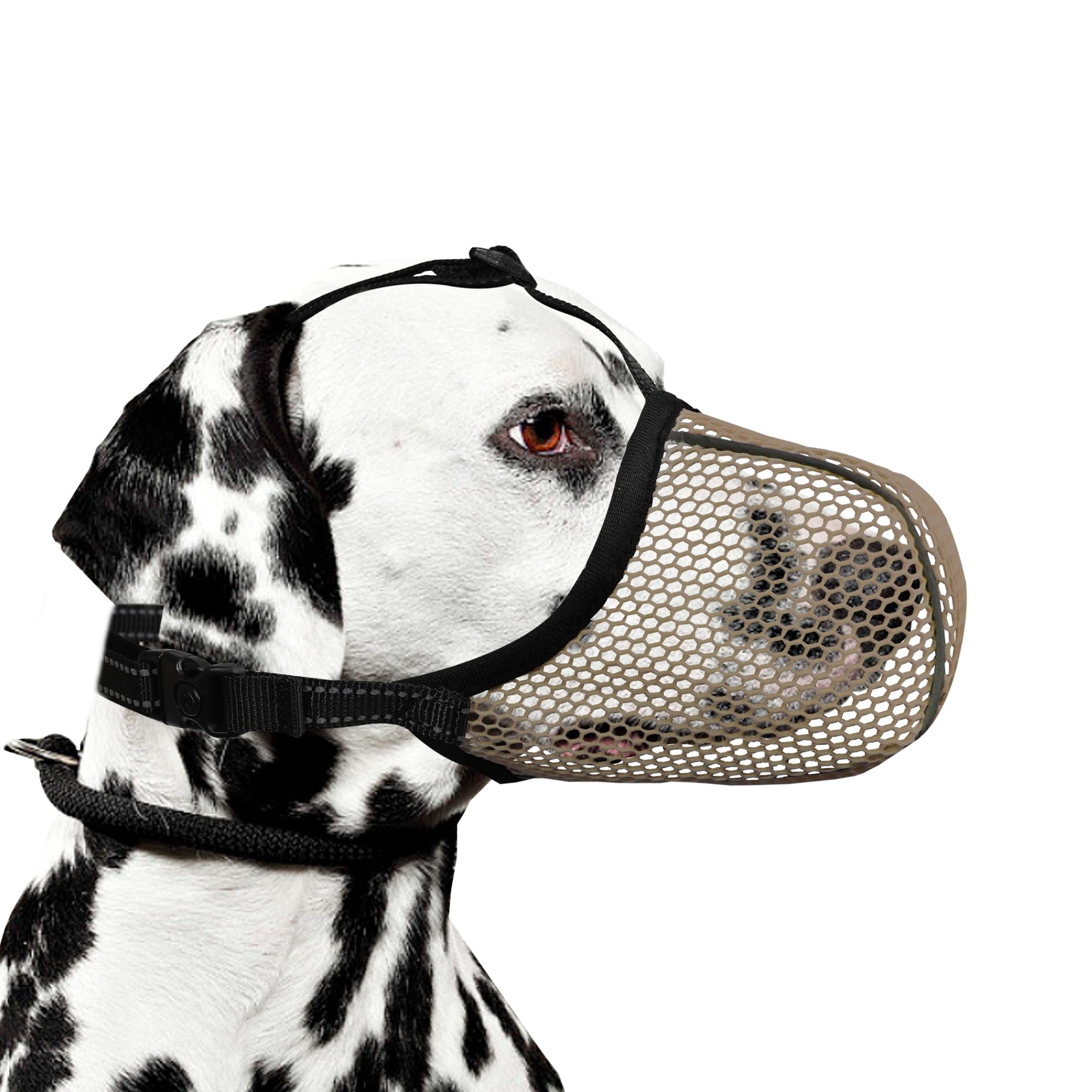 JOYPAWS Soft Dog Muzzle, Breathable Soft for All Breeds Dogs to Anti Prevent Chewing Barking Biting, Adjustable Reflective Basket Muzzle with Air Mesh Brown L