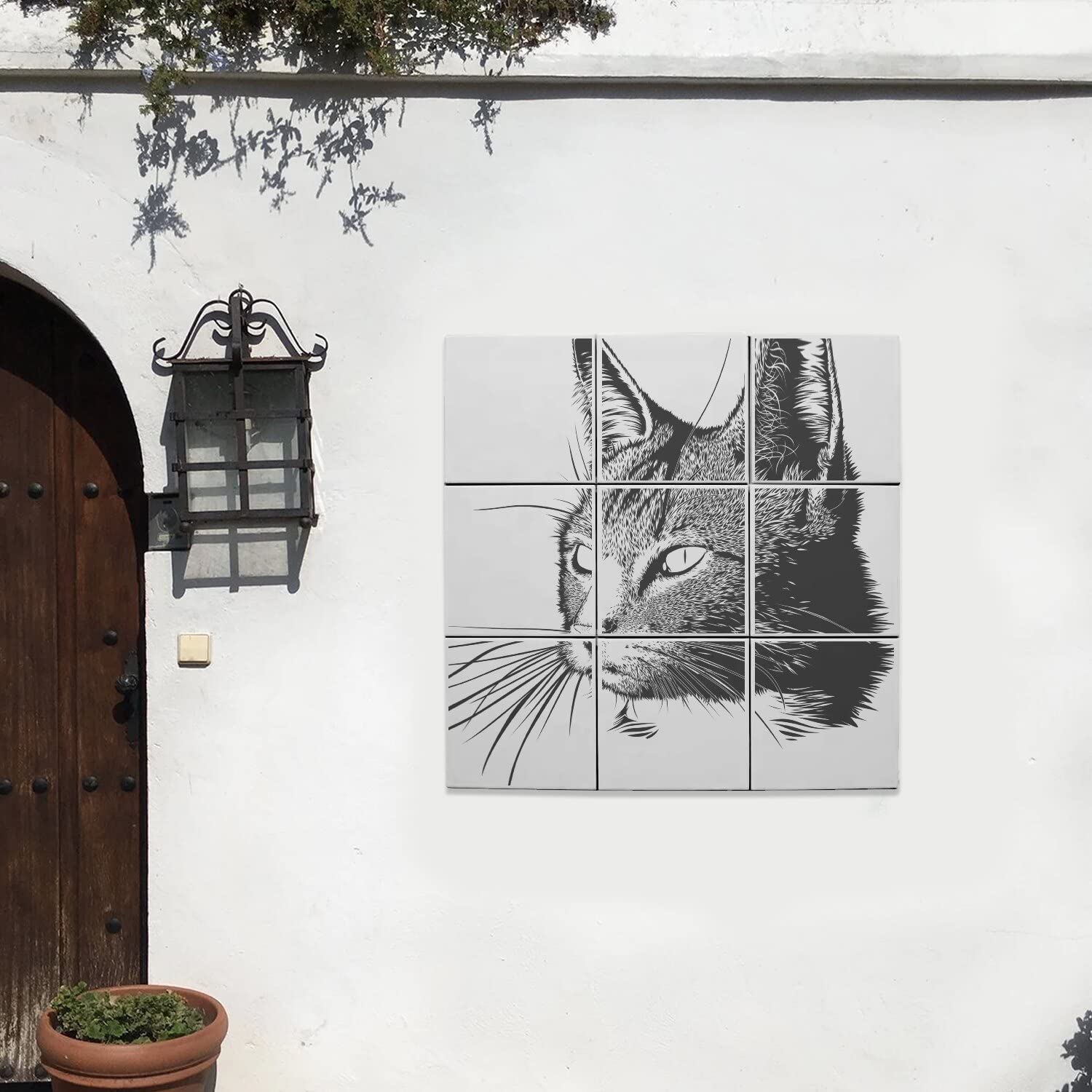 Fabulous Set di 9 piastrelle in ceramica decorative, 20 x 20 cm, motivo: gatto disegno schizzo, matita gatto domestico, arte (dimensioni totali 60 x 60 cm)