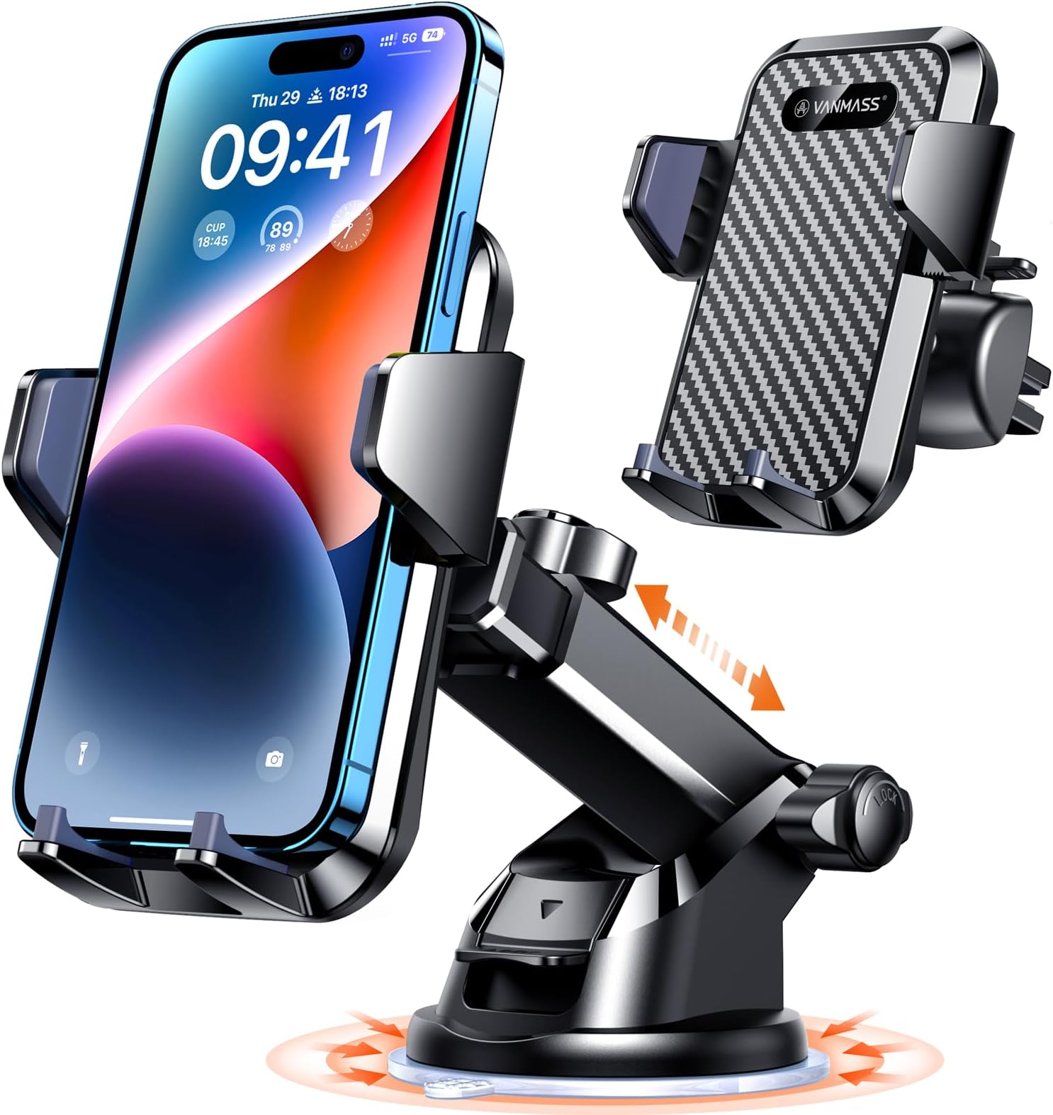 VANMASS【85+LBS Strongest Suction & Military-Grade Ultimate Car Phone Mount【Patent & Safety Certs】 Cell Holder Truck for Dash Windshield Vent for iPhone 17 Pro Max Automobile Accessory Kits,Ink Black