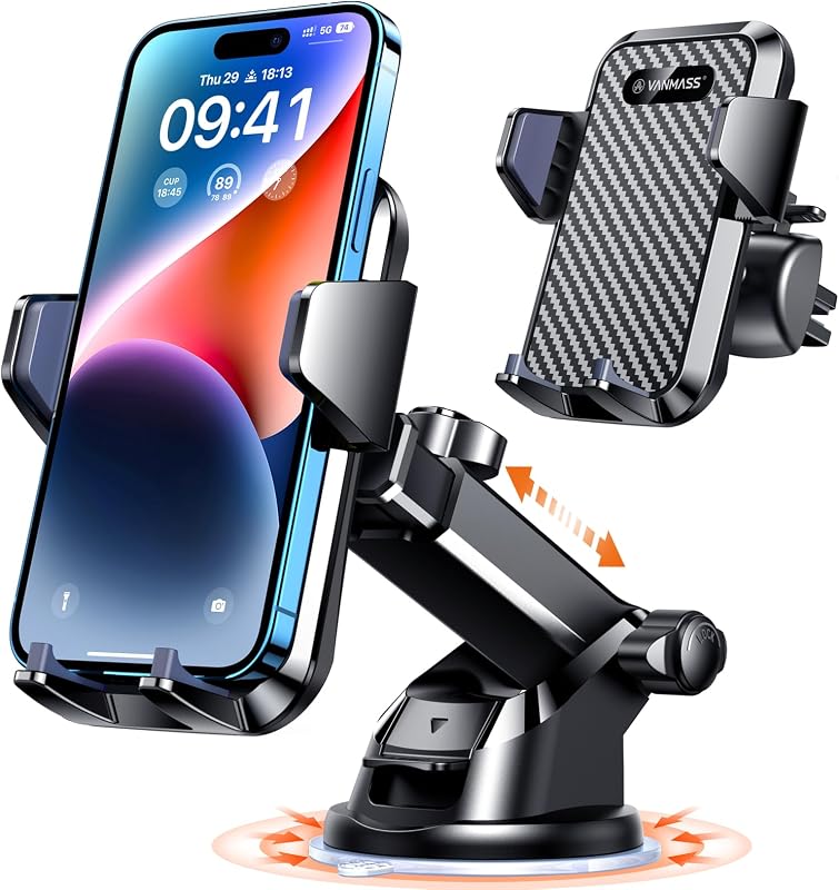 VANMASS【85+LBS Strongest Suction & Military-Grade Ultimate Car Phone Mount | 【Patent & Safety Certs】 Cell Phone Holder for Dash Windshield Vent for iPhone 17 Pro Max Automobile Interior Sets, Ink Black