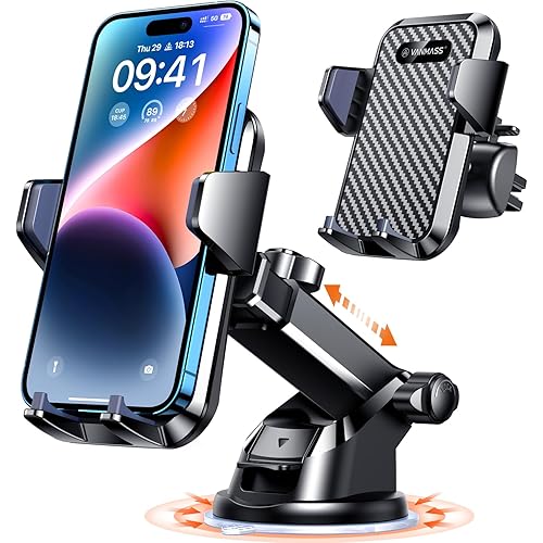 VANMASS【85+LBS Strongest Suction & Military-Grade Ultimate Car Phone Mount【Patent & Safety Certs】 Cell Phone Holder for Dash Windshield Vent for iPhone 17 Pro Max Automobile Accessory Kits,Ink Black